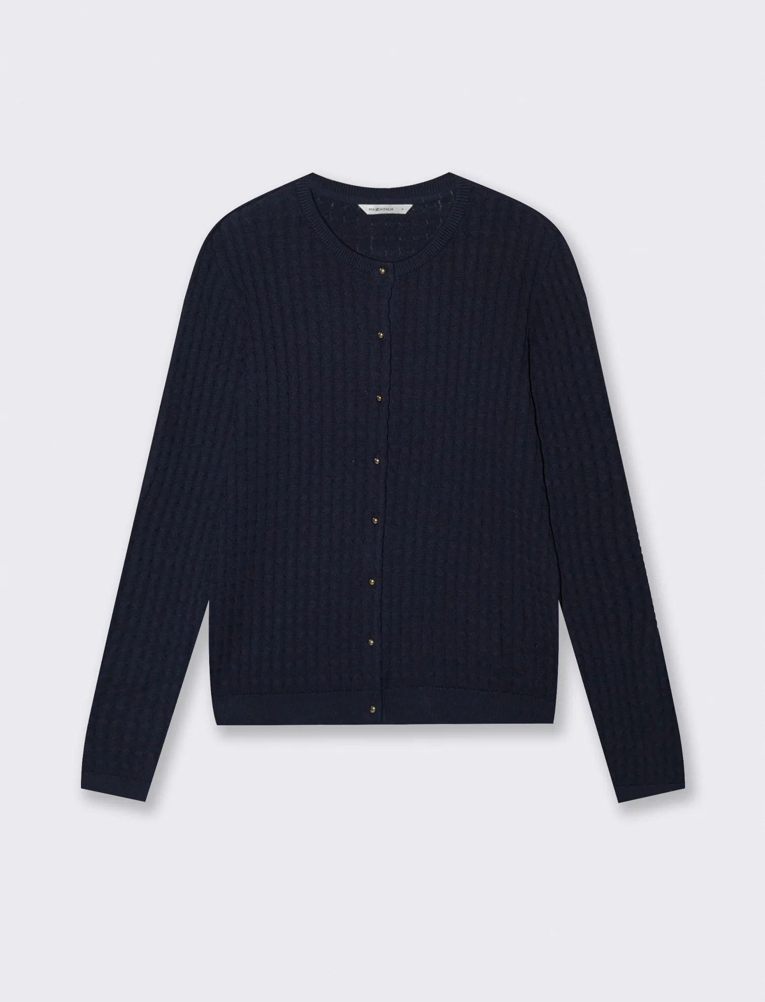 Cardigan a Treccia con Bottoni e Maniche Lunghe - Blu