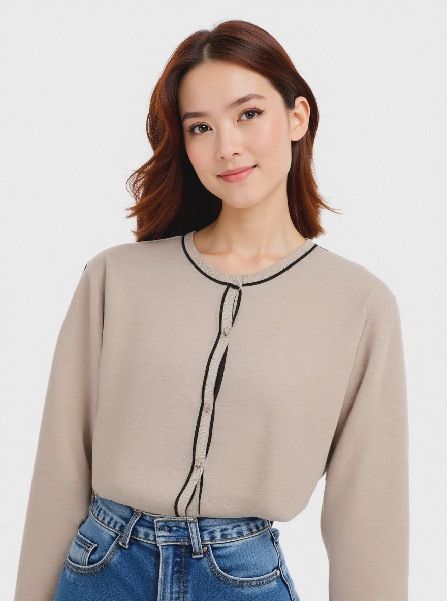 CARDIGAN BASICO - Beige grano