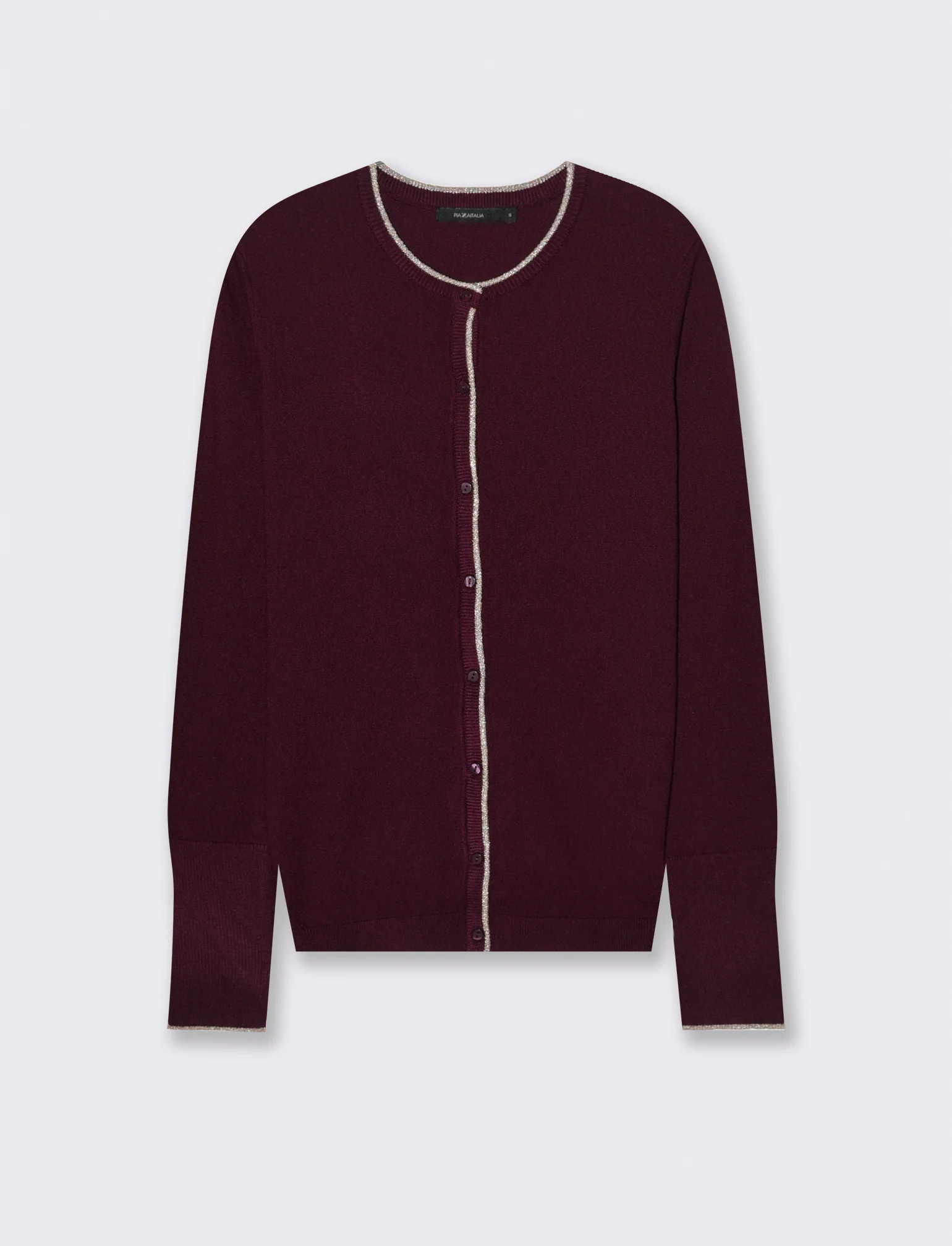 CARDIGAN CON BORDINO IN TESSUTO CON FIBRA EFFETTO METALLO - Bordeaux