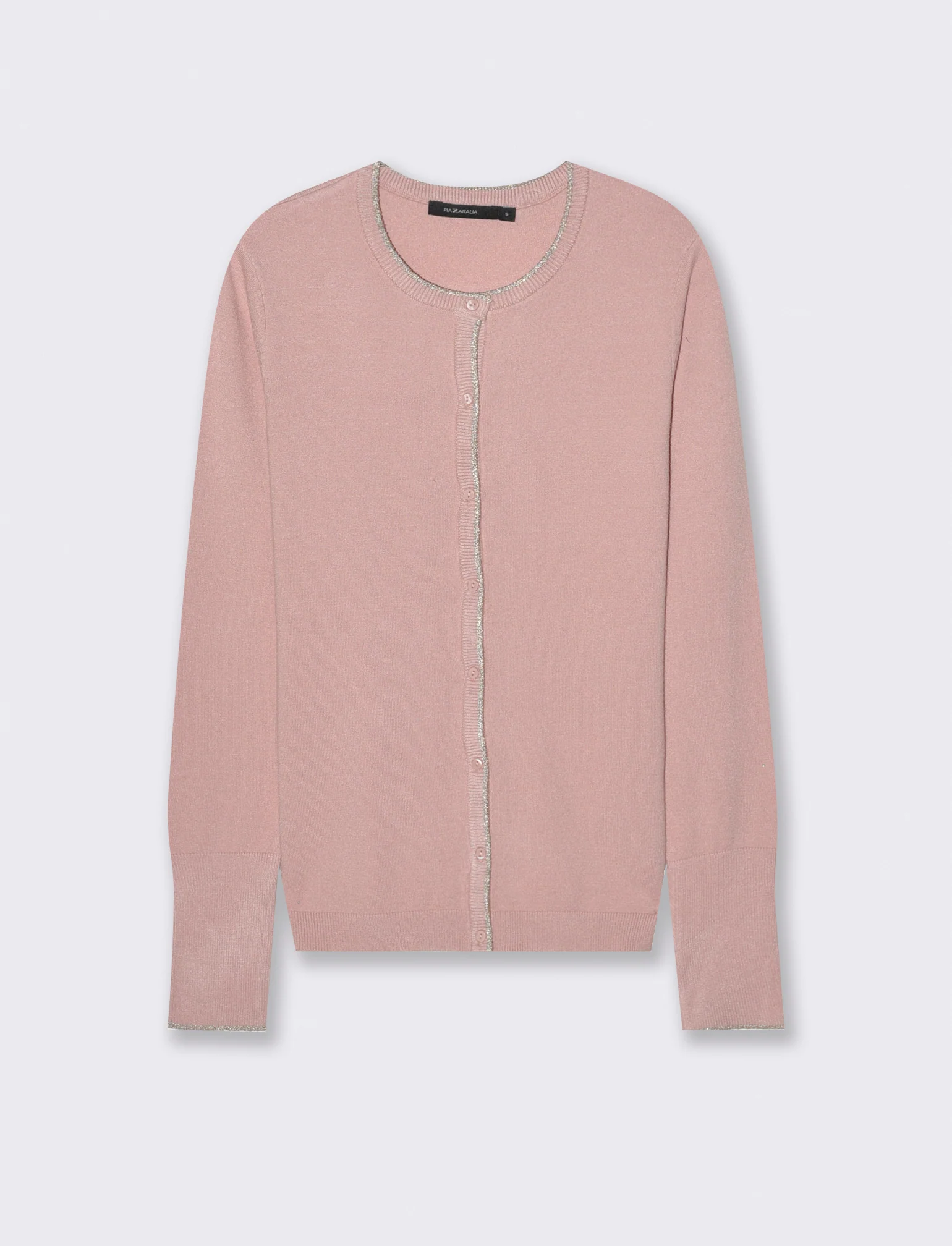 CARDIGAN CON BORDINO IN TESSUTO CON FIBRA EFFETTO METALLO - Rosa antico