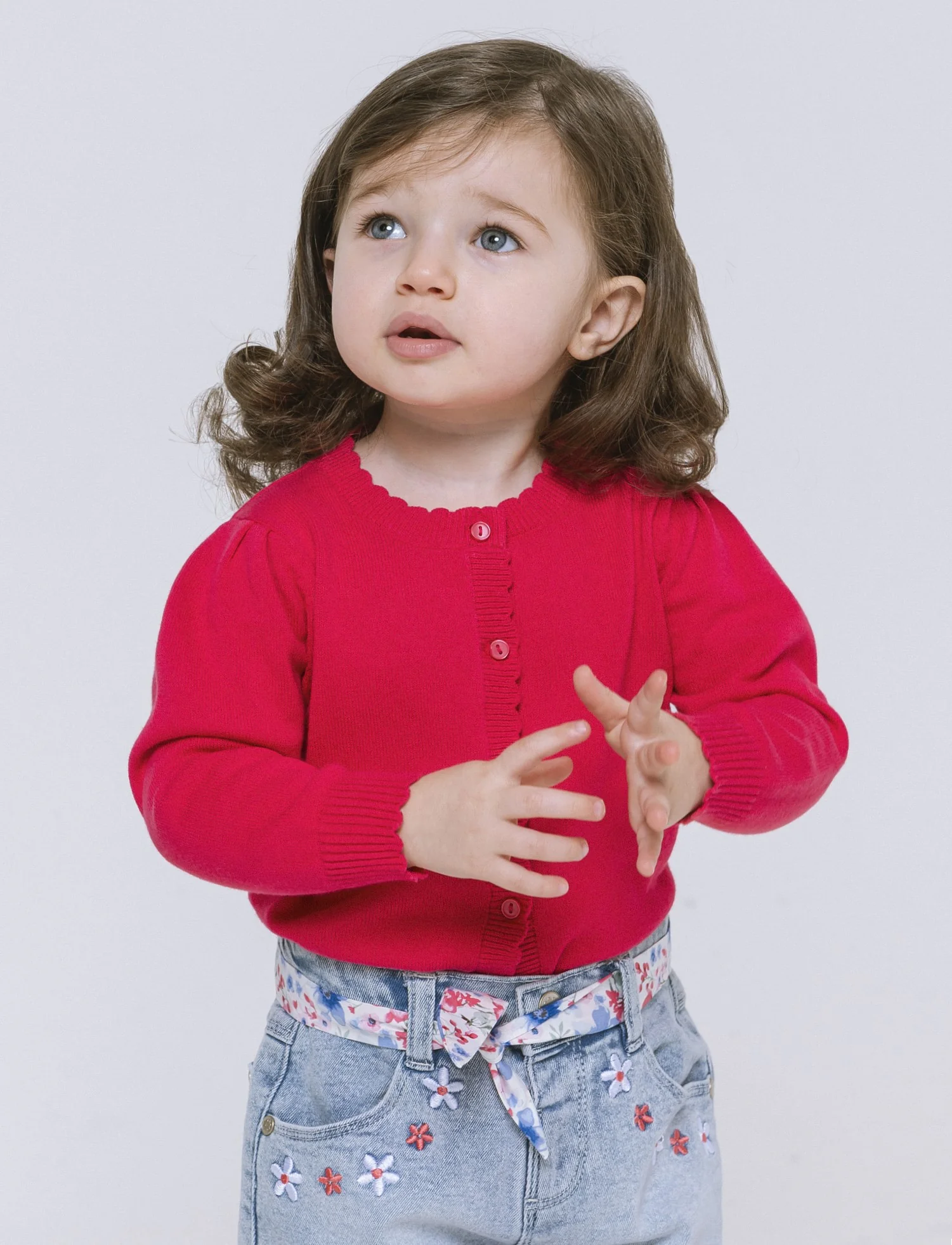 Cardigan con bottoncini da neonata - Fuxia - Image 2