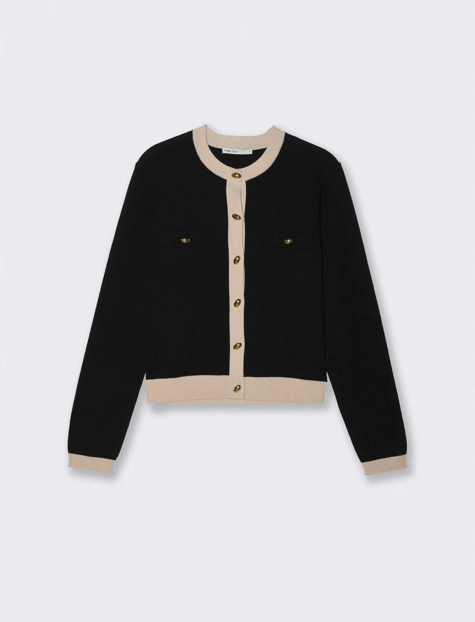 Cardigan con bottoni e bordi a contrasto - Nero