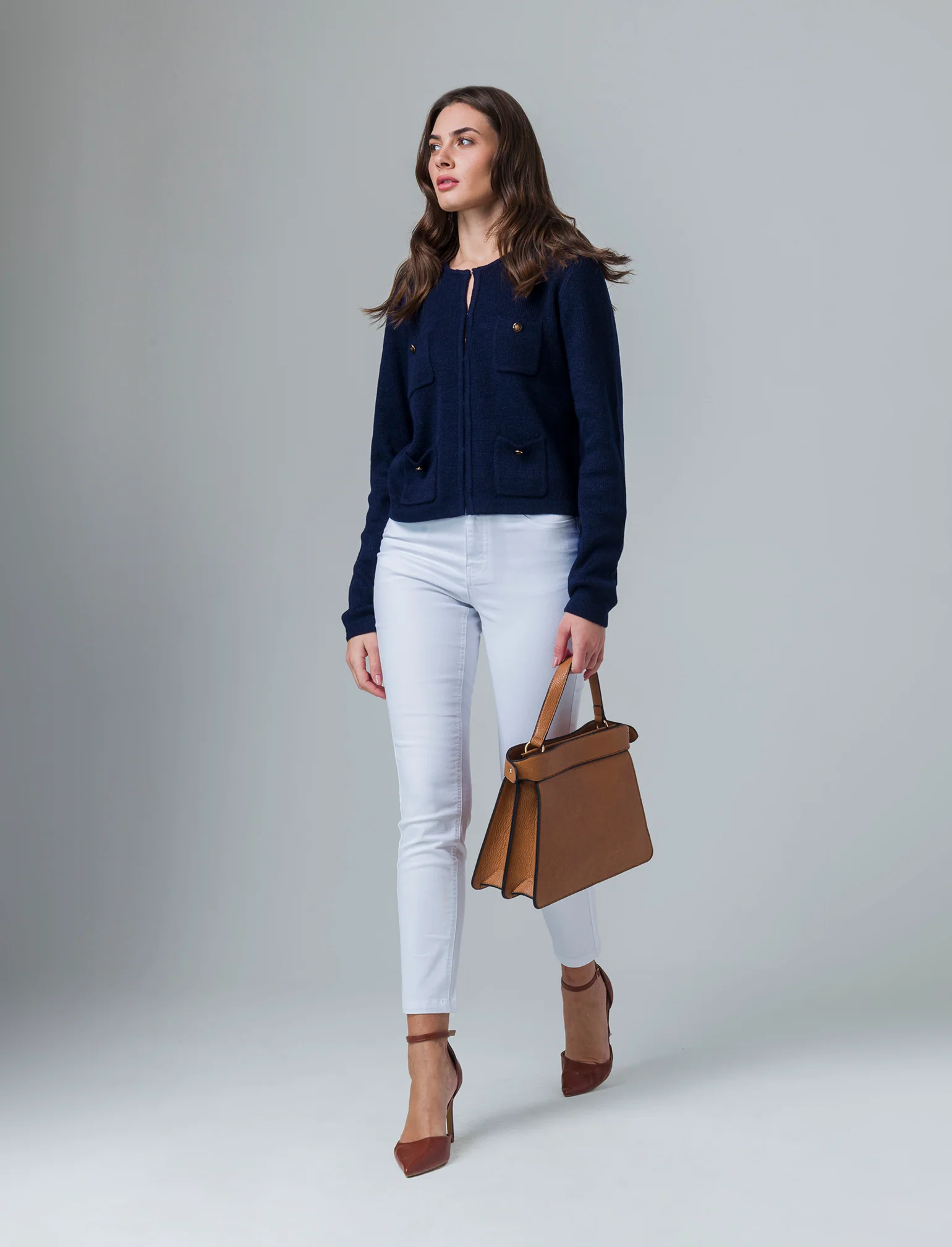 Cardigan con tasche da donna - Blu - Image 2