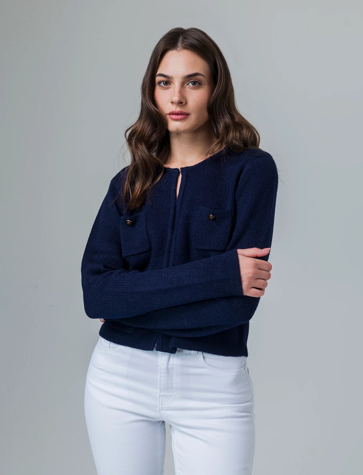 Cardigan con tasche da donna - Blu - Image 3