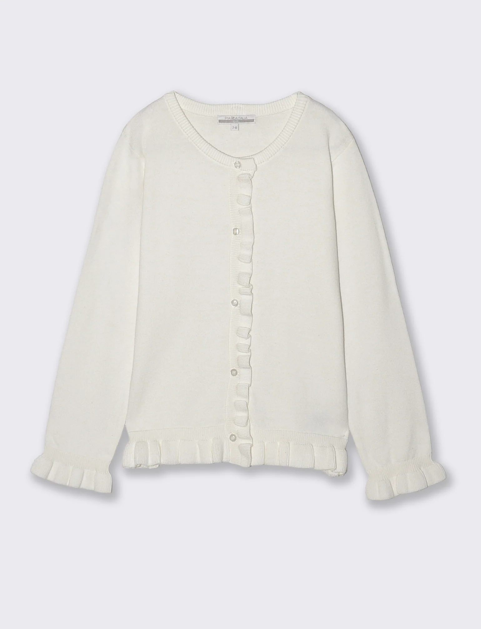 Cardigan da bambina con rouches e slim fit - Bianco latte