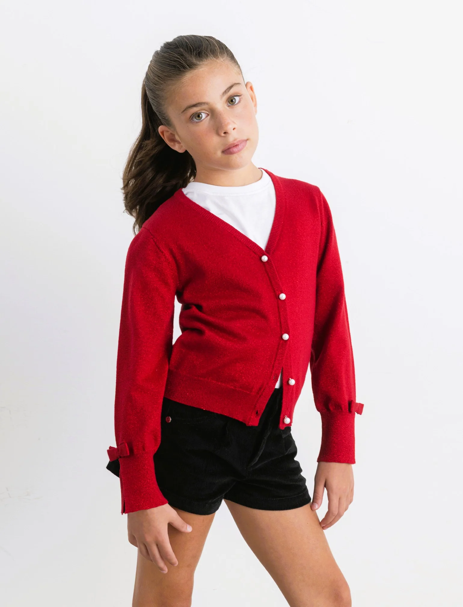 Cardigan da bambina effetto brillante. - Rosso