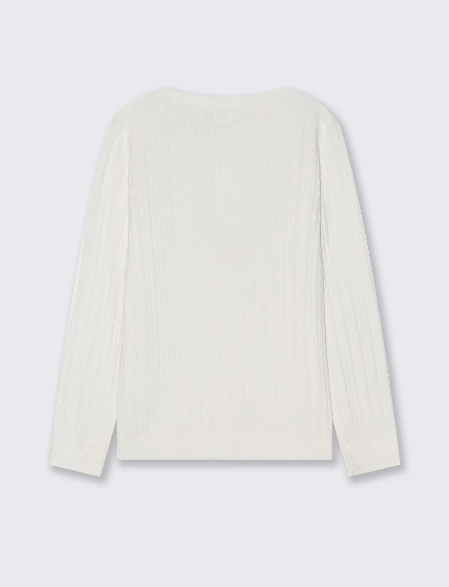 Cardigan girocollo a maniche lunghe treccia - Bianco latte - Image 2
