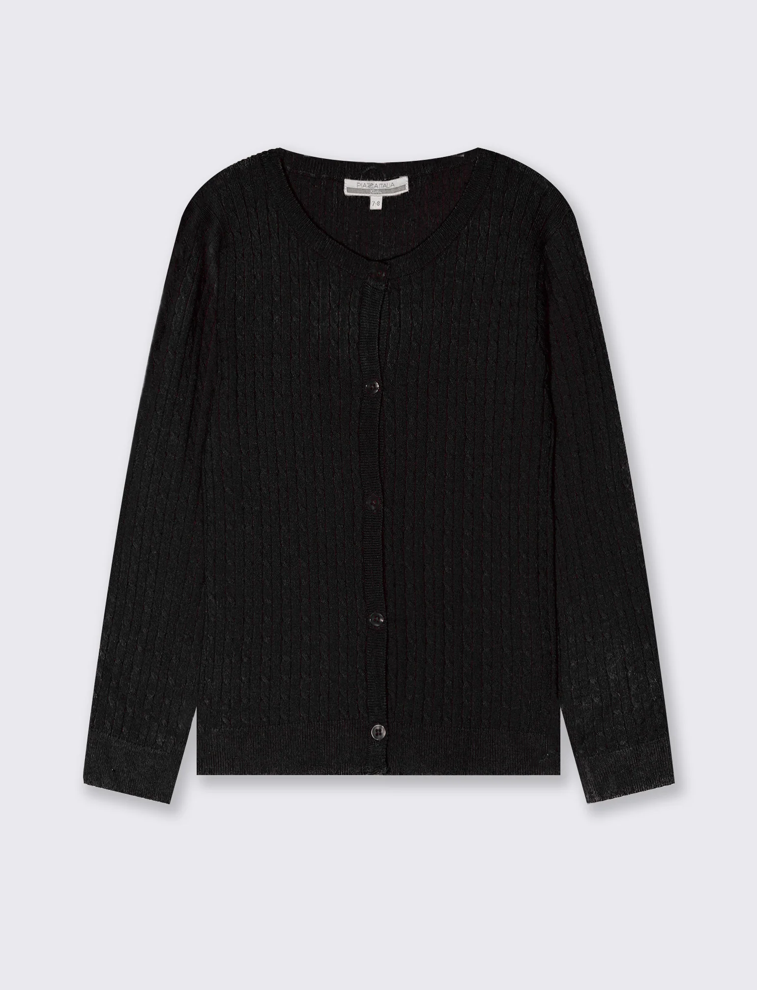 Cardigan girocollo a maniche lunghe treccia - Nero