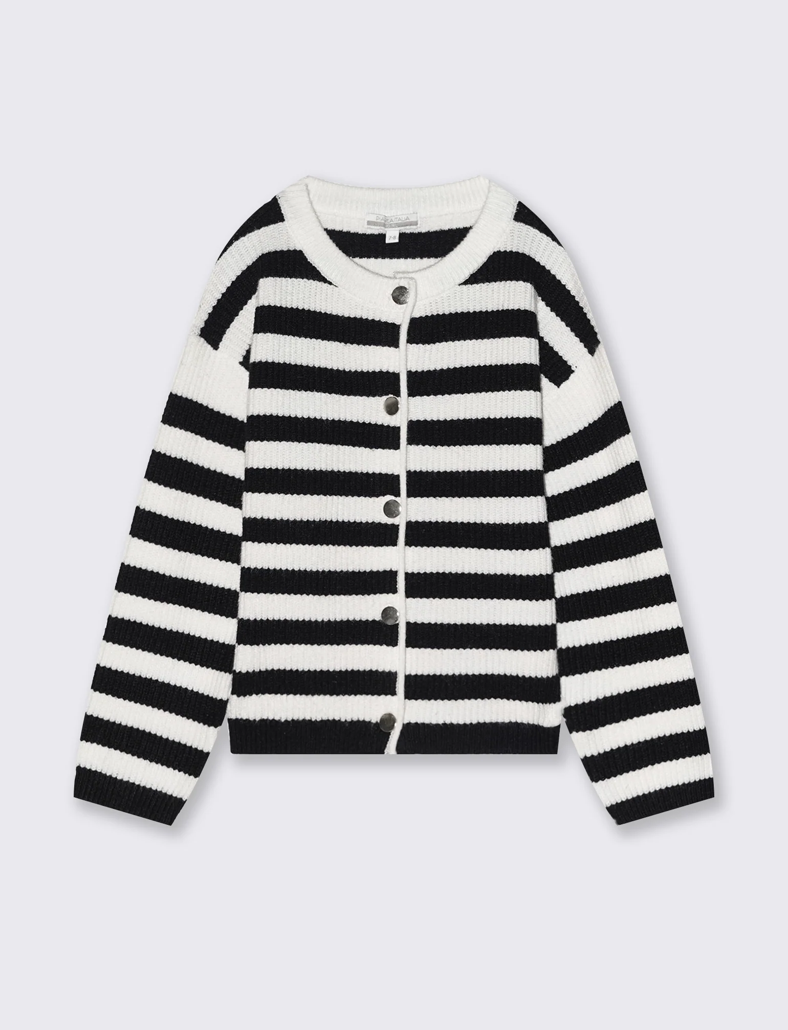 Cardigan girocollo a righe da bambina - Bianco-nero - Image 2