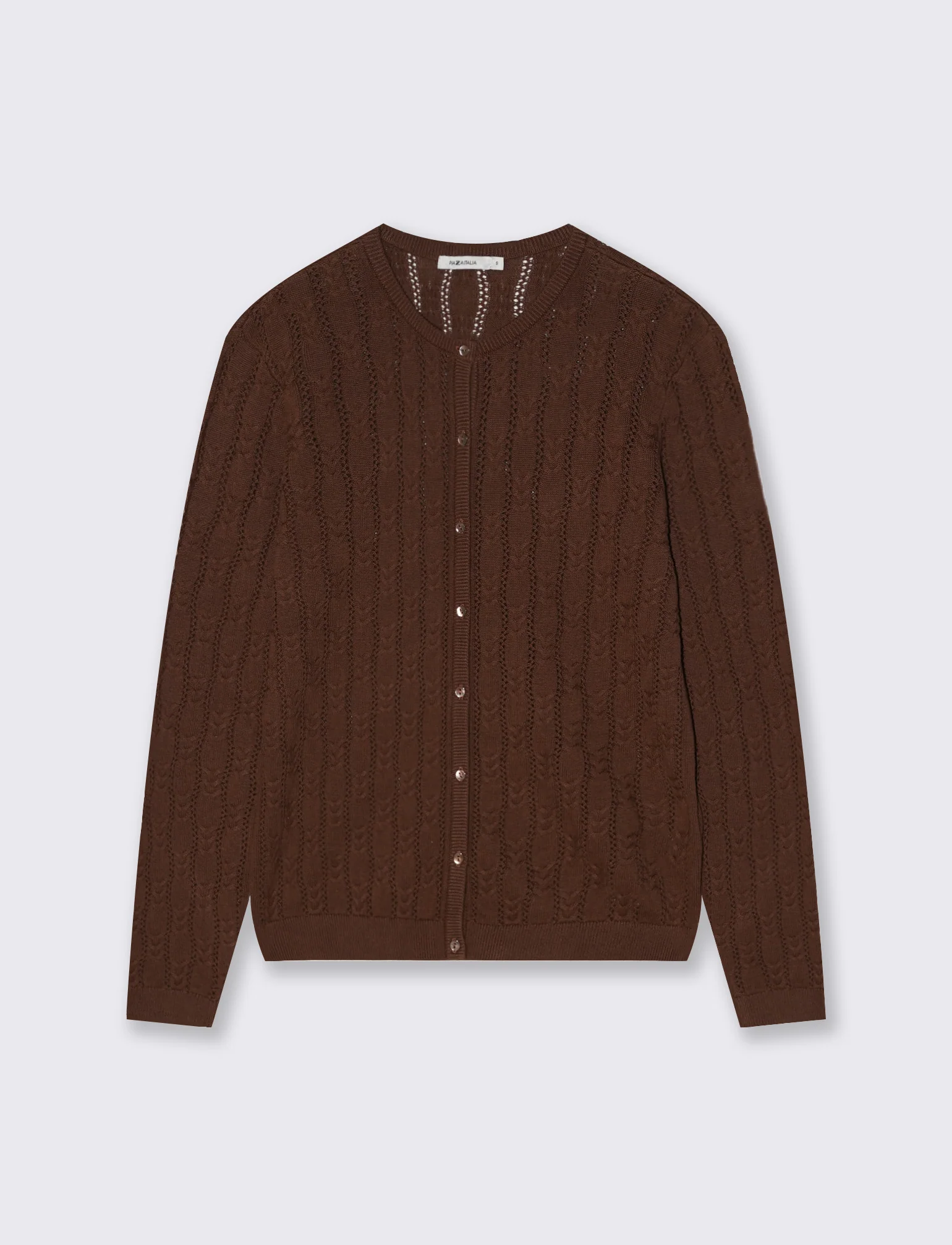 Cardigan Girocollo a Treccia - Marrone