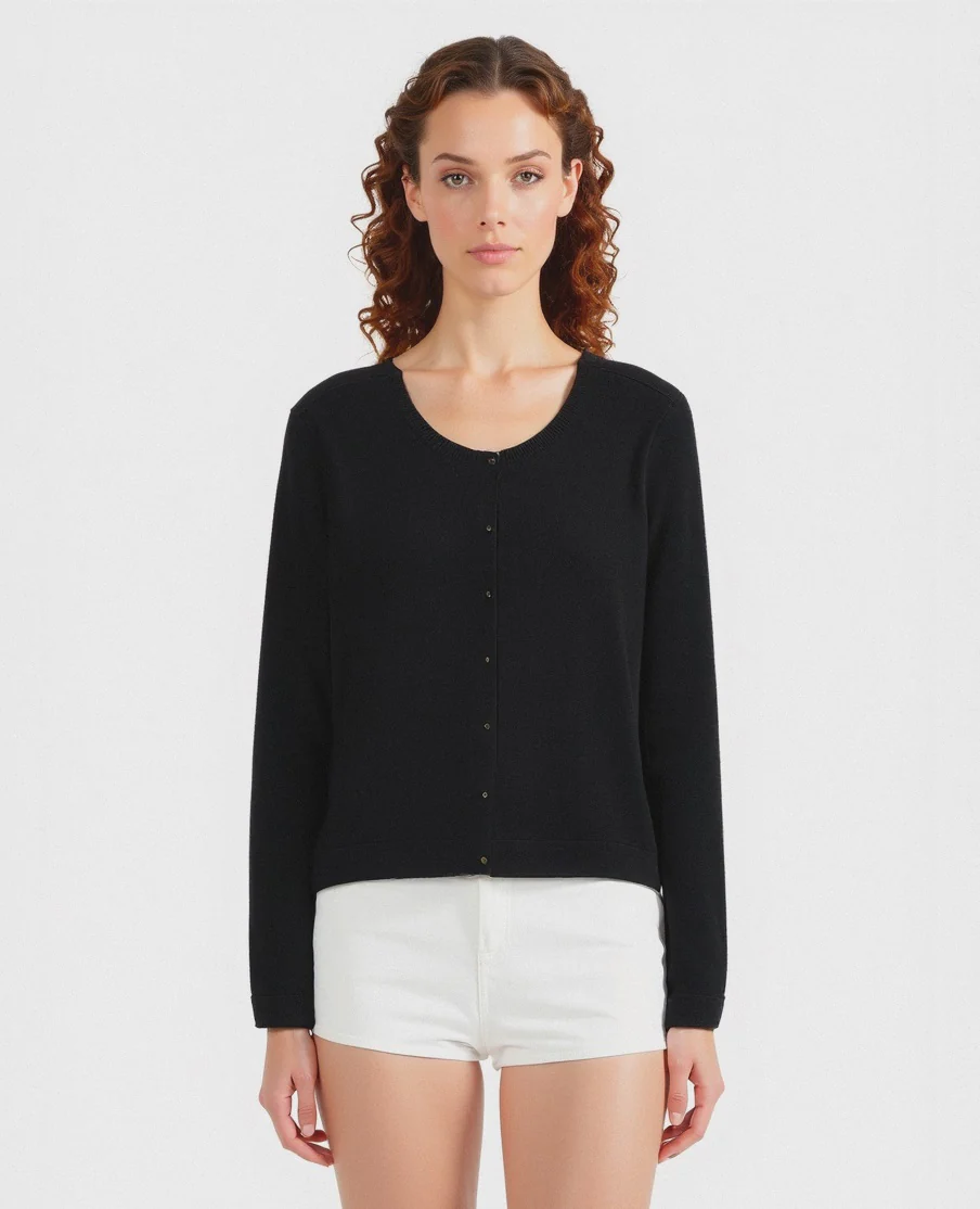 CARDIGAN GIROCOLLO - Nero