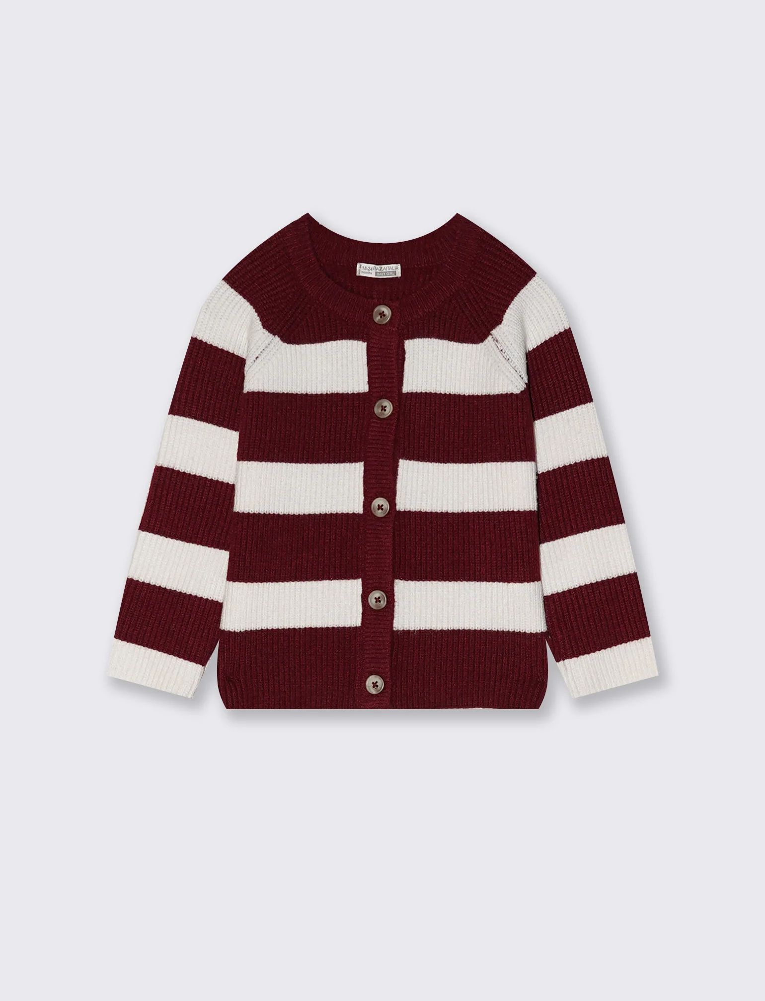 Cardigan girocollo rigato per bambina - Bordeaux