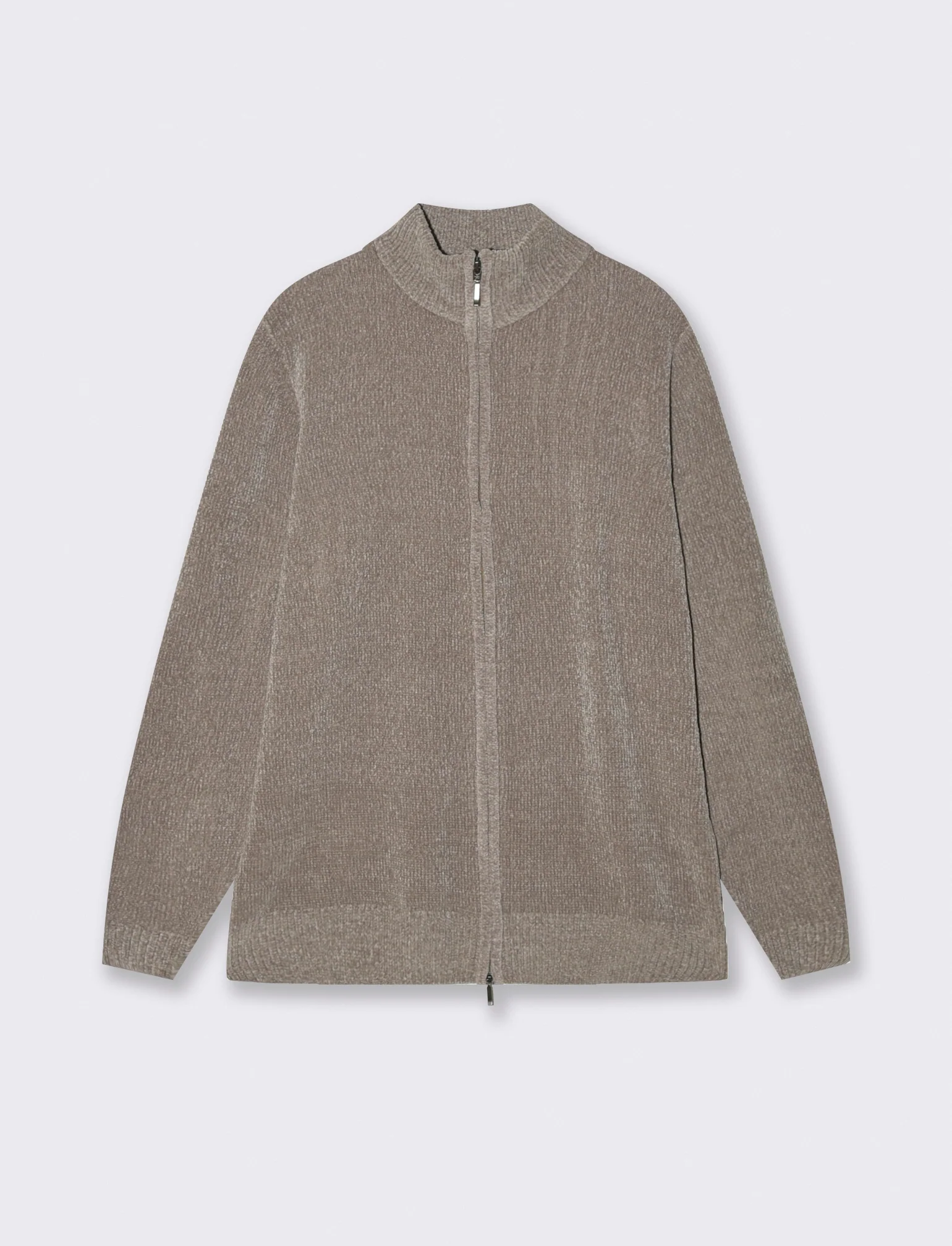 CARDIGAN IN CINIGLIA COLLO ALTO CON CERNIERA. - Beige