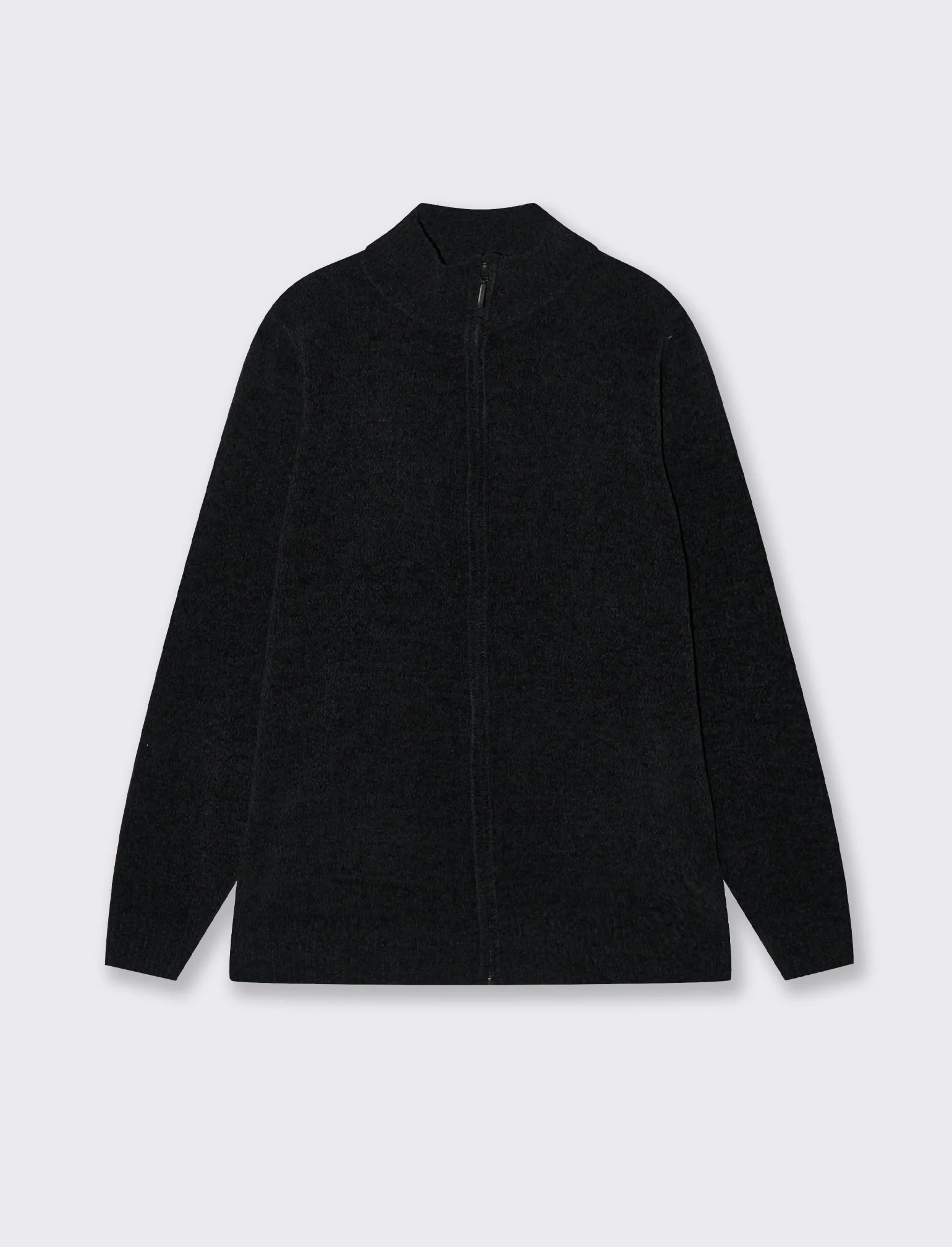 CARDIGAN IN CINIGLIA COLLO ALTO CON CERNIERA. - Nero