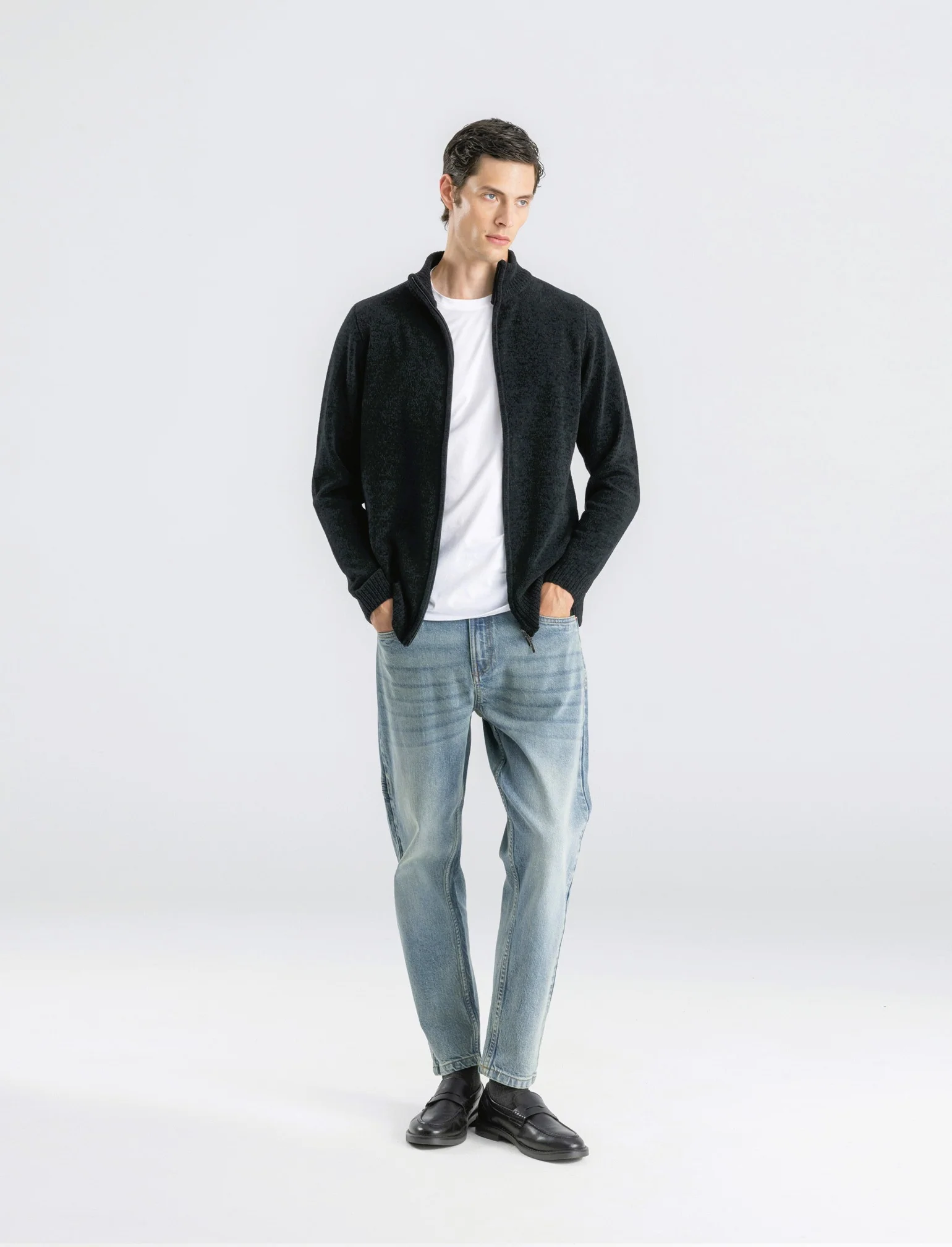 CARDIGAN IN CINIGLIA COLLO ALTO CON CERNIERA. - Nero - Image 5
