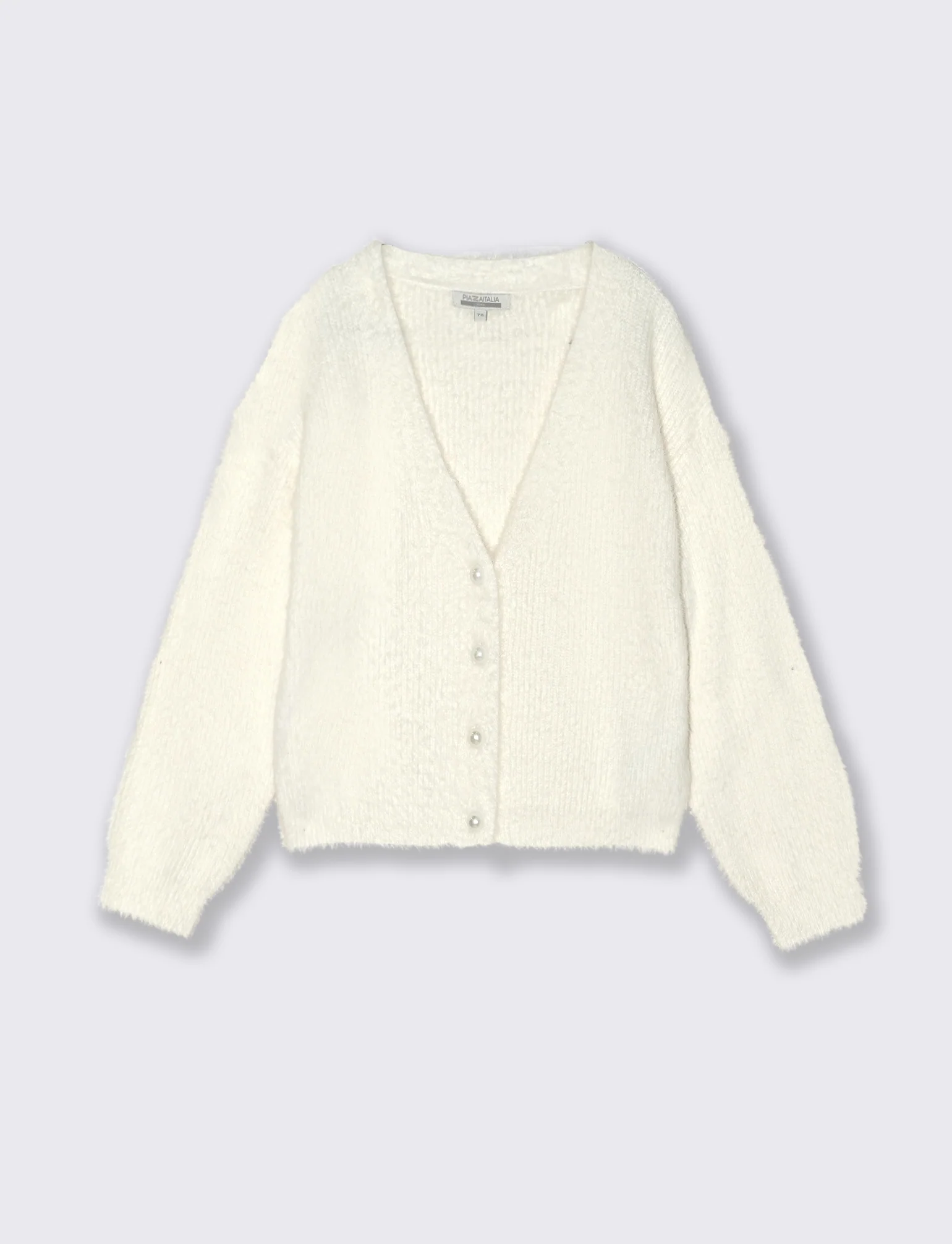 Cardigan in filato morbido con bottoni perlati. - Bianco latte