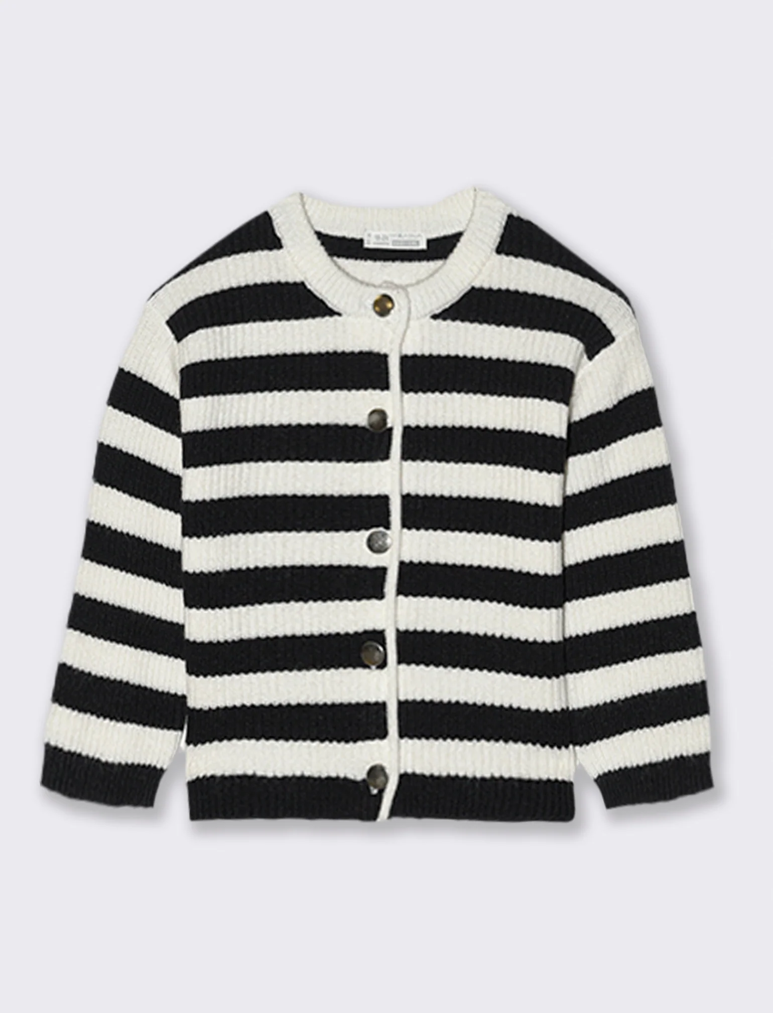 CARDIGAN IN MAGLIA A RIGHE CON BOTTONI - Bianco-nero