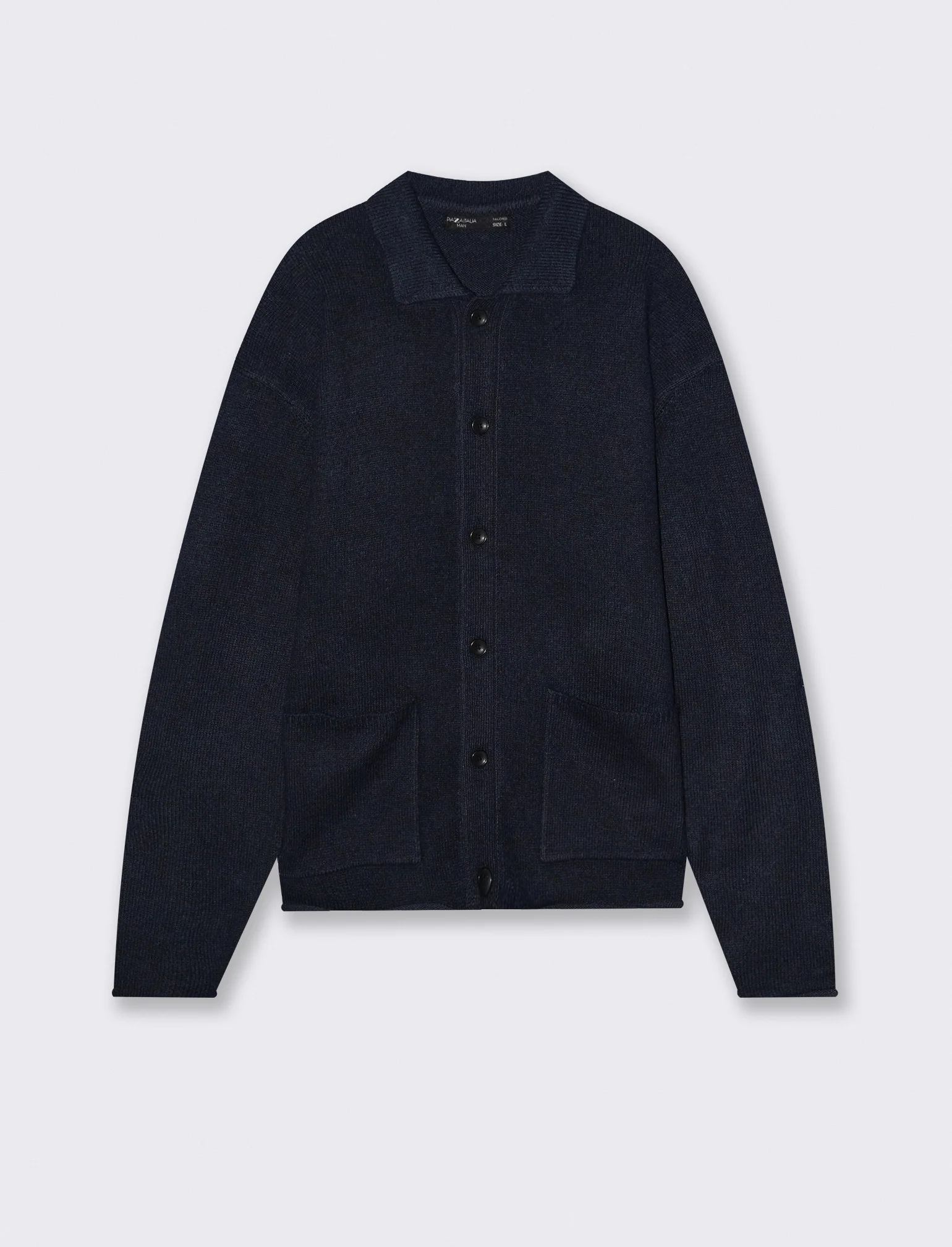 CARDIGAN IN MAGLIA CON COLLO CAMICIA - Blu