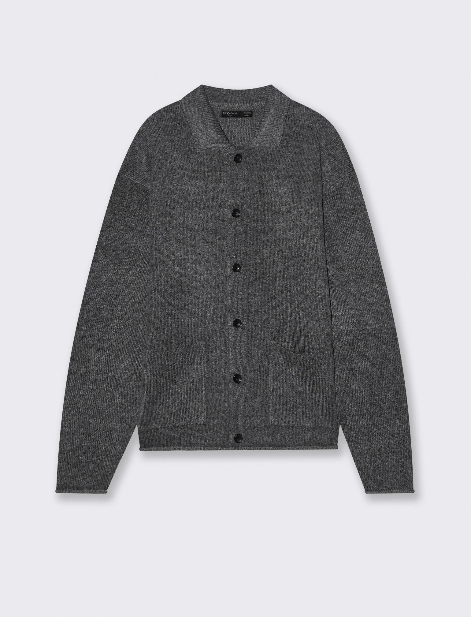 CARDIGAN IN MAGLIA CON COLLO CAMICIA - Grigio mel.