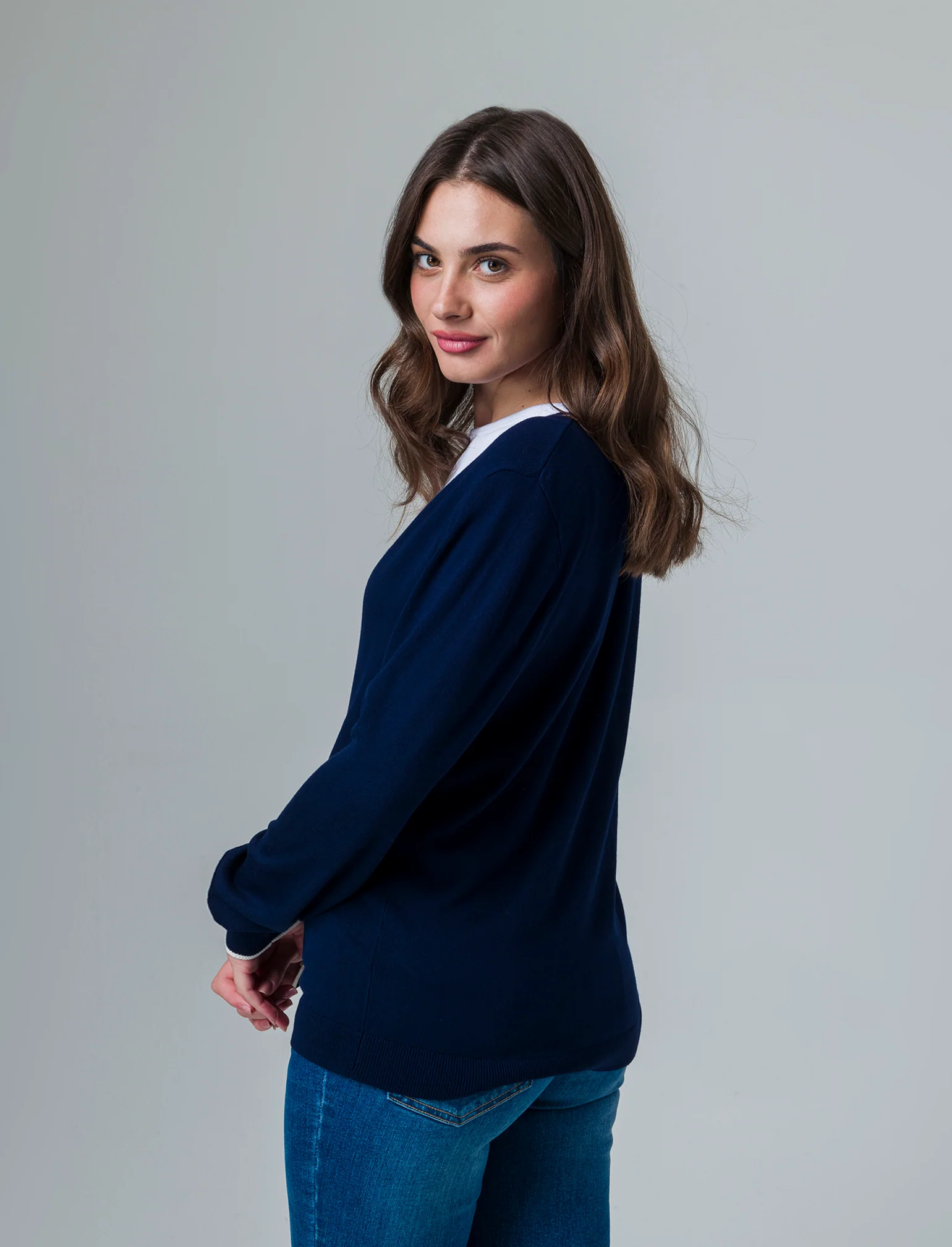 Cardigan manica lunga da donna - Blu - Image 2