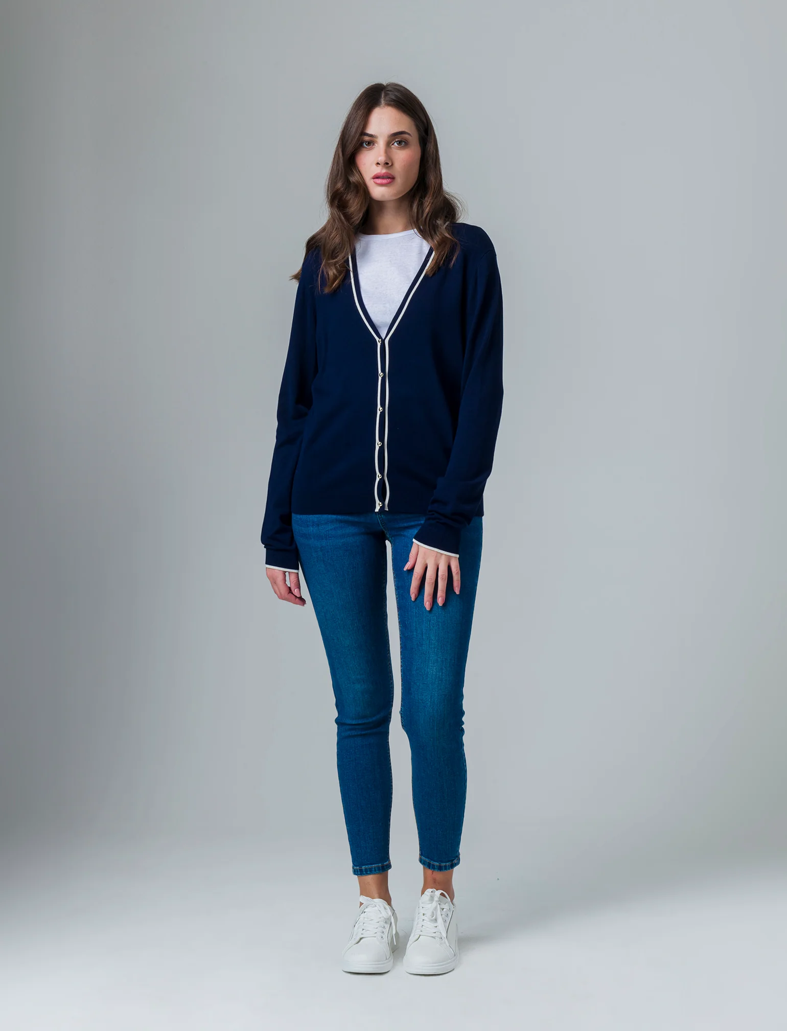 Cardigan manica lunga da donna - Blu - Image 3