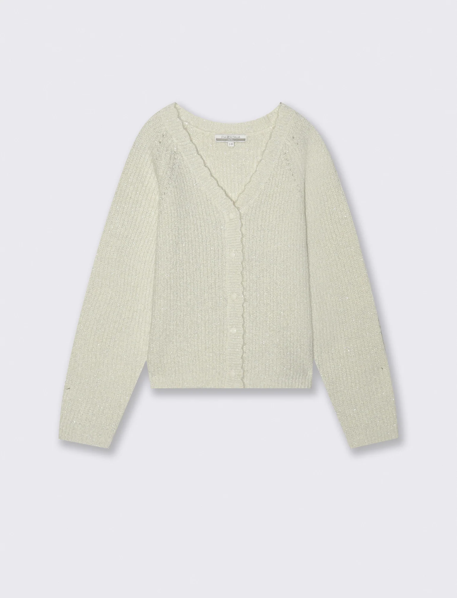 Cardigan manica raglan in morbida maglieria con filato metallizzato. - Bianco sporco - Image 3