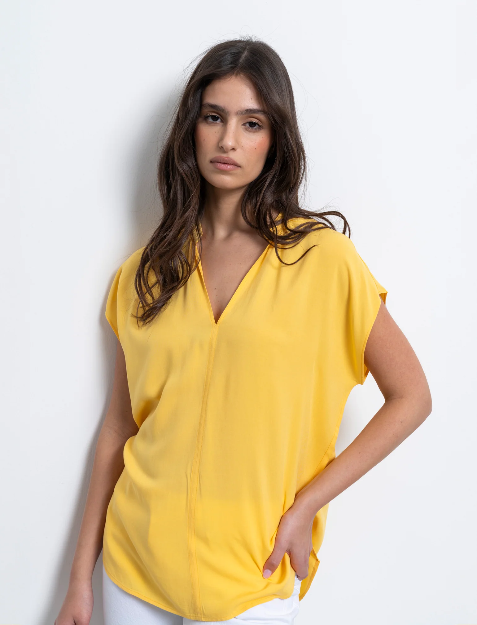 Casacca con scollo a v da donna - Giallo