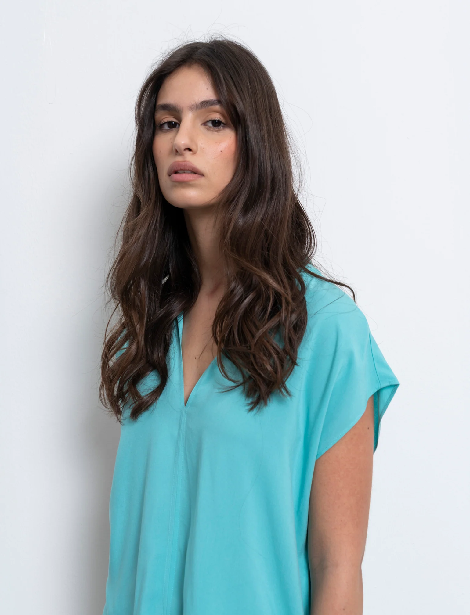 Casacca con scollo a v da donna - Turchese