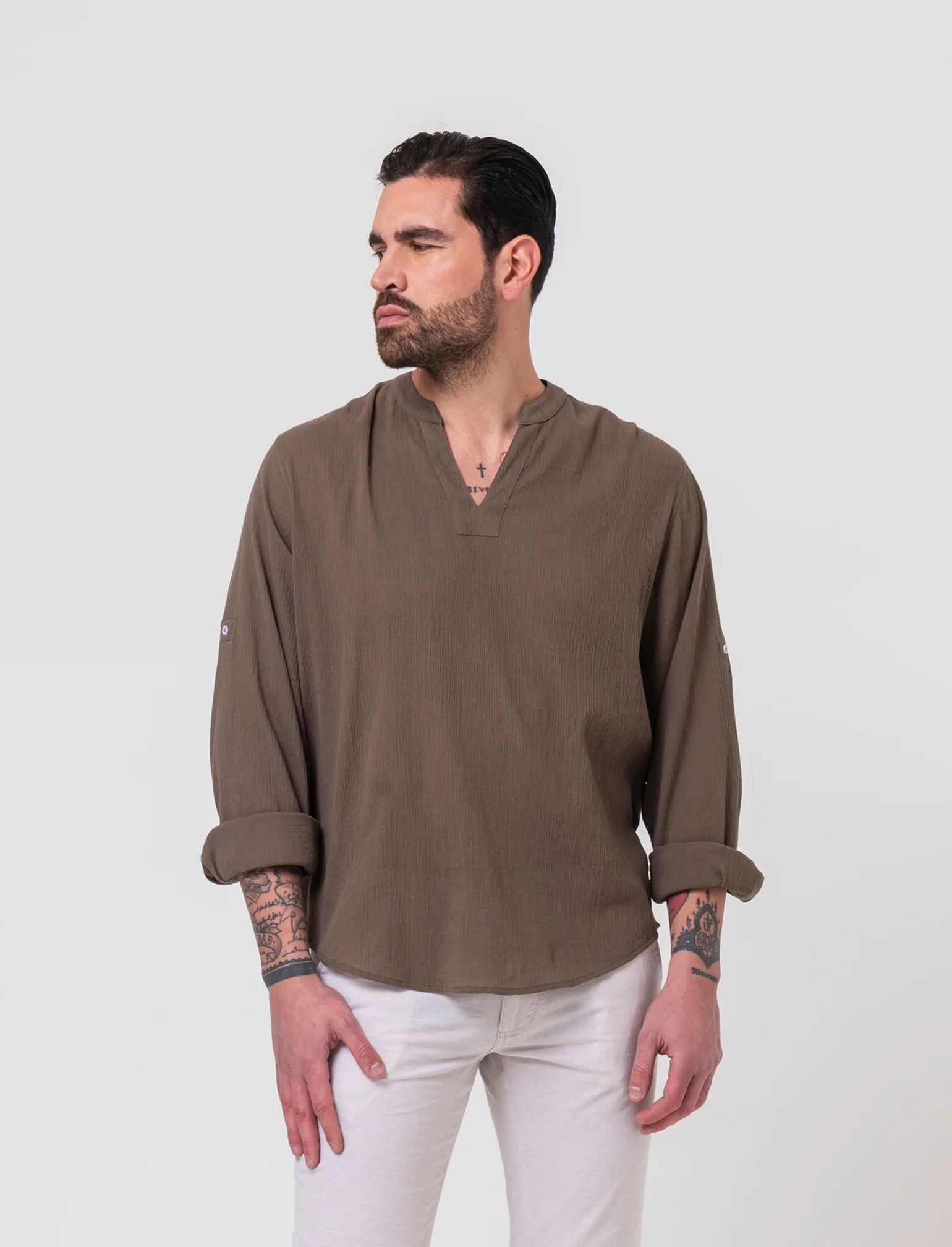 Casacca coreana effetto crepe da uomo - Grigio fango