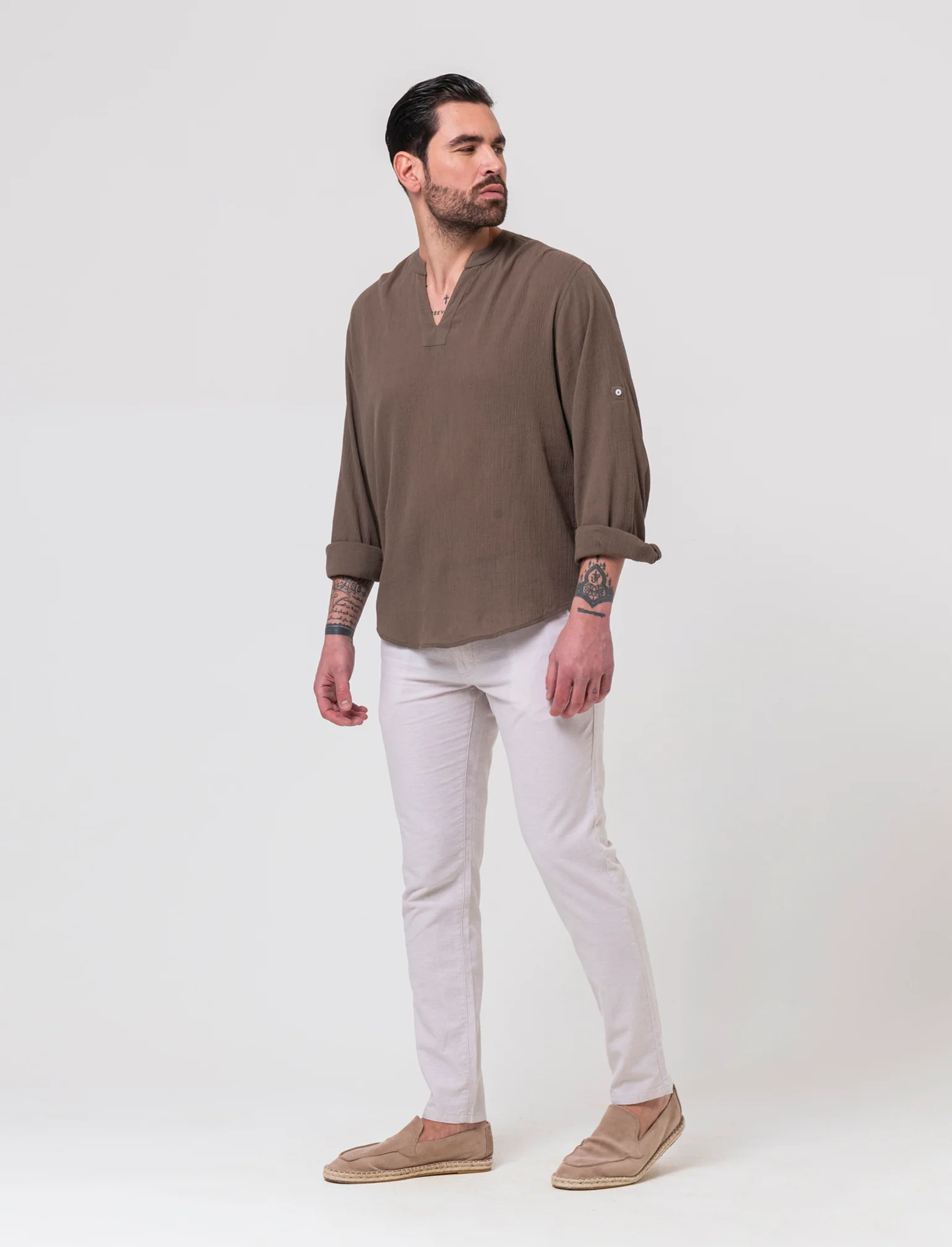 Casacca coreana effetto crepe da uomo - Grigio fango - Image 3