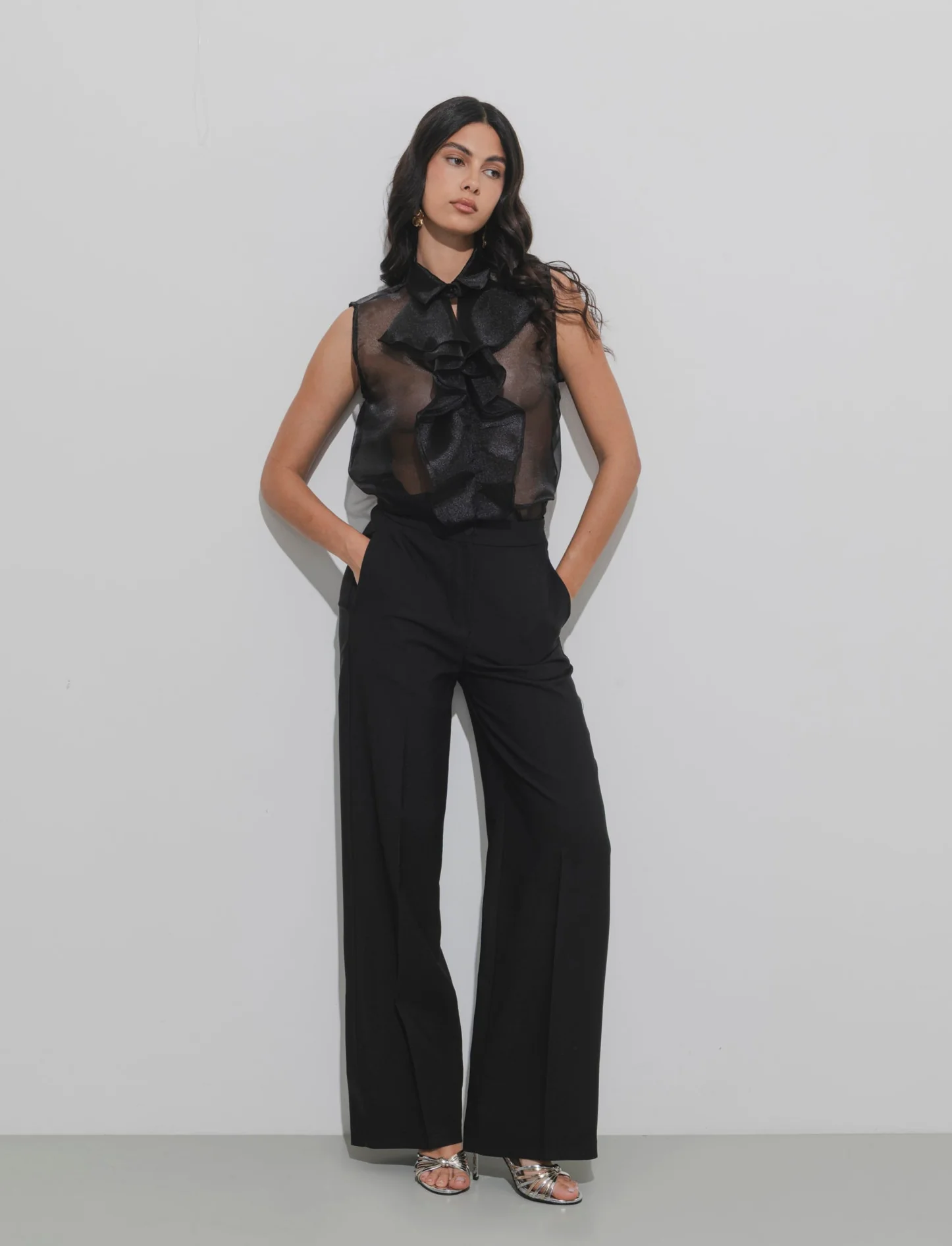 Casacca in organza con rouches - Nero - Image 2