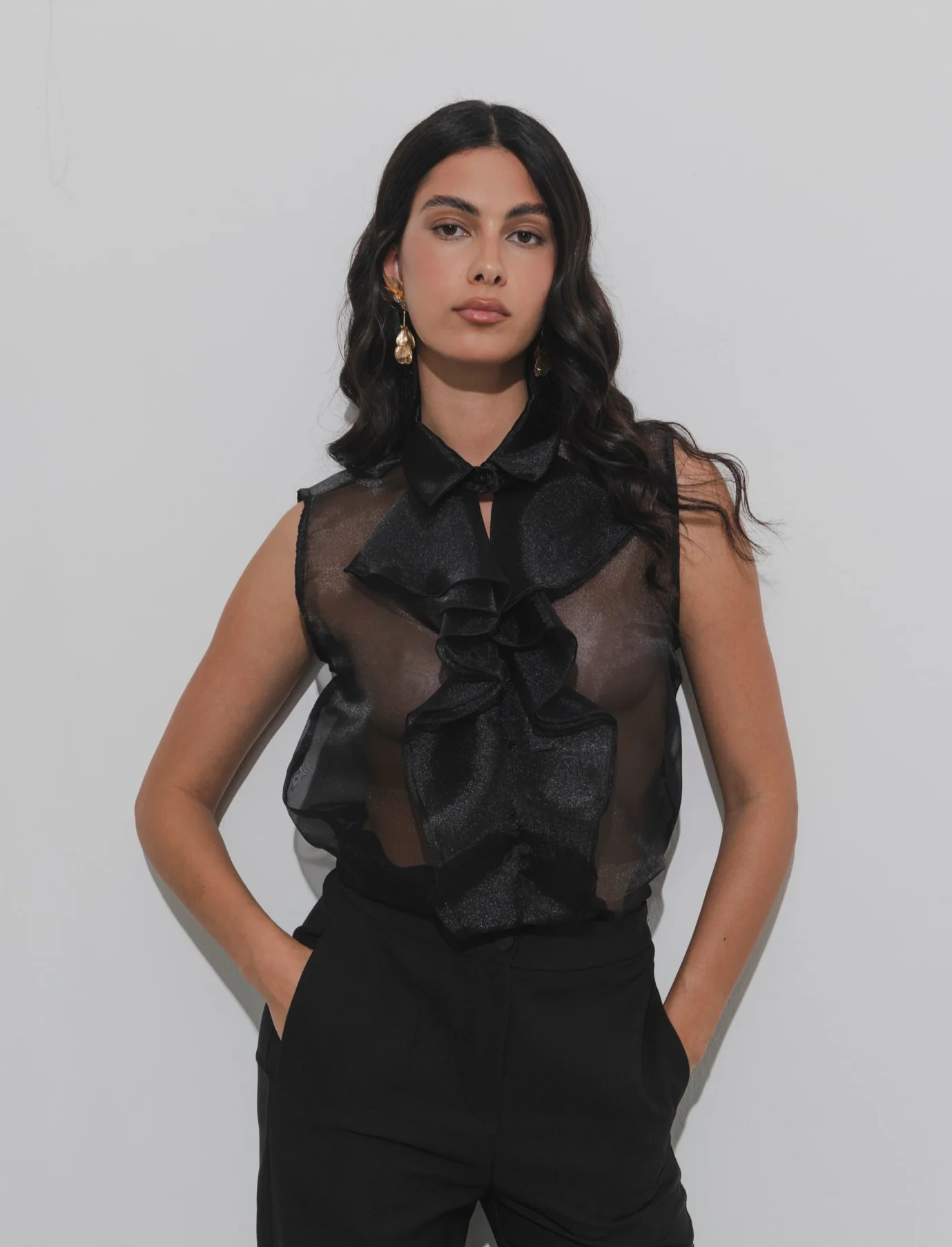 Casacca in organza con rouches - Nero - Image 5