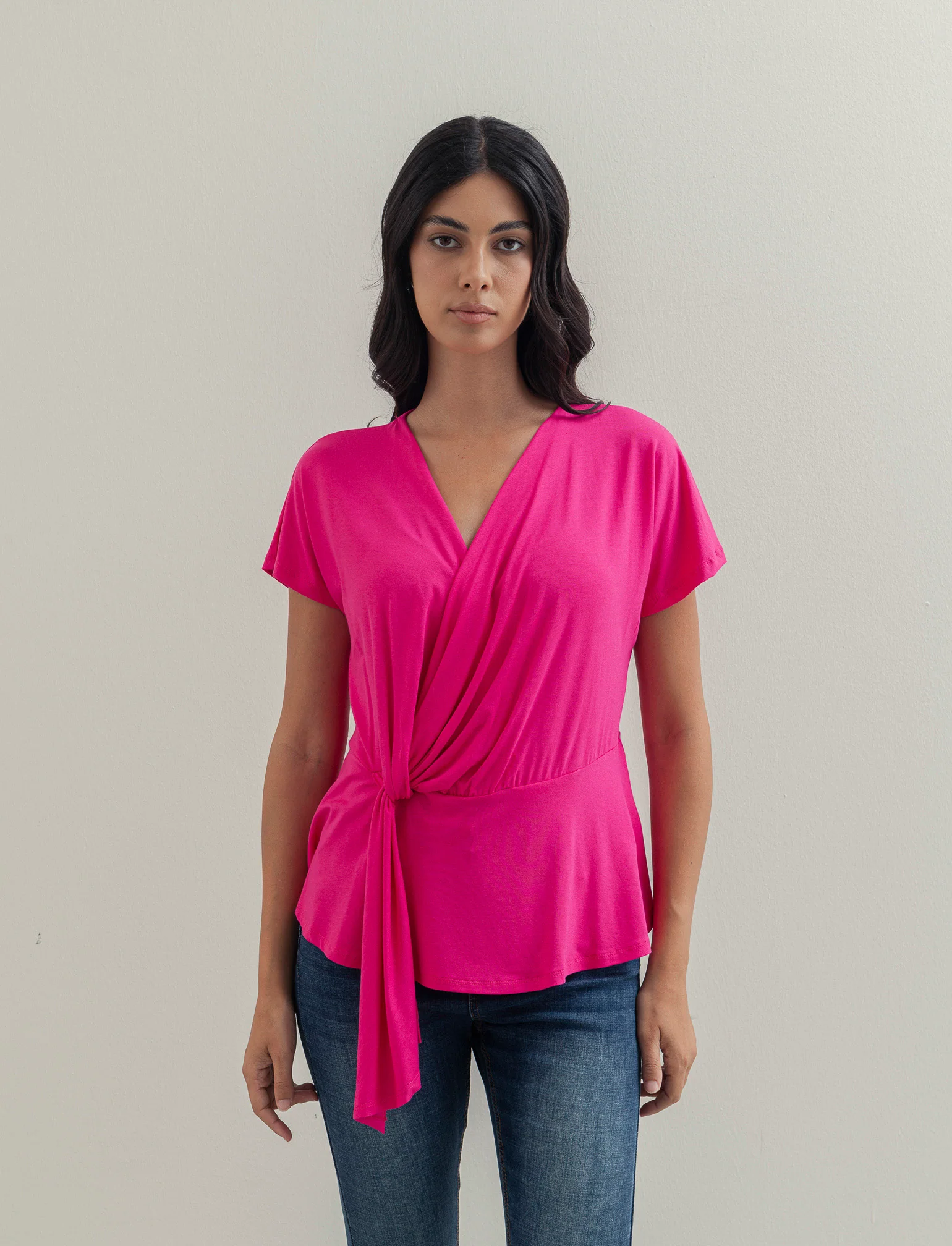 Casacca in popeline di viscosa con collana - Fuxia