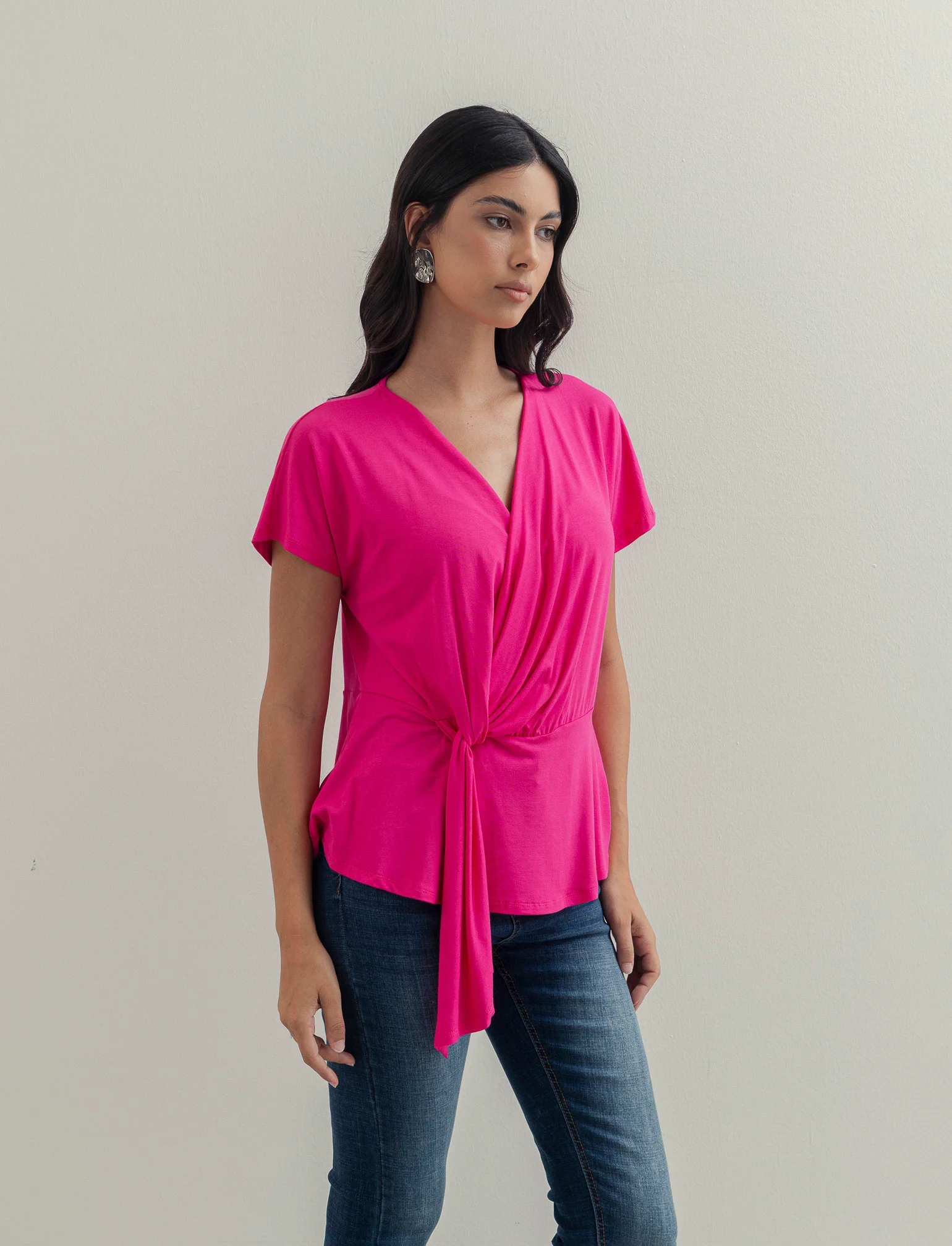 Casacca in popeline di viscosa con collana - Fuxia - Image 2