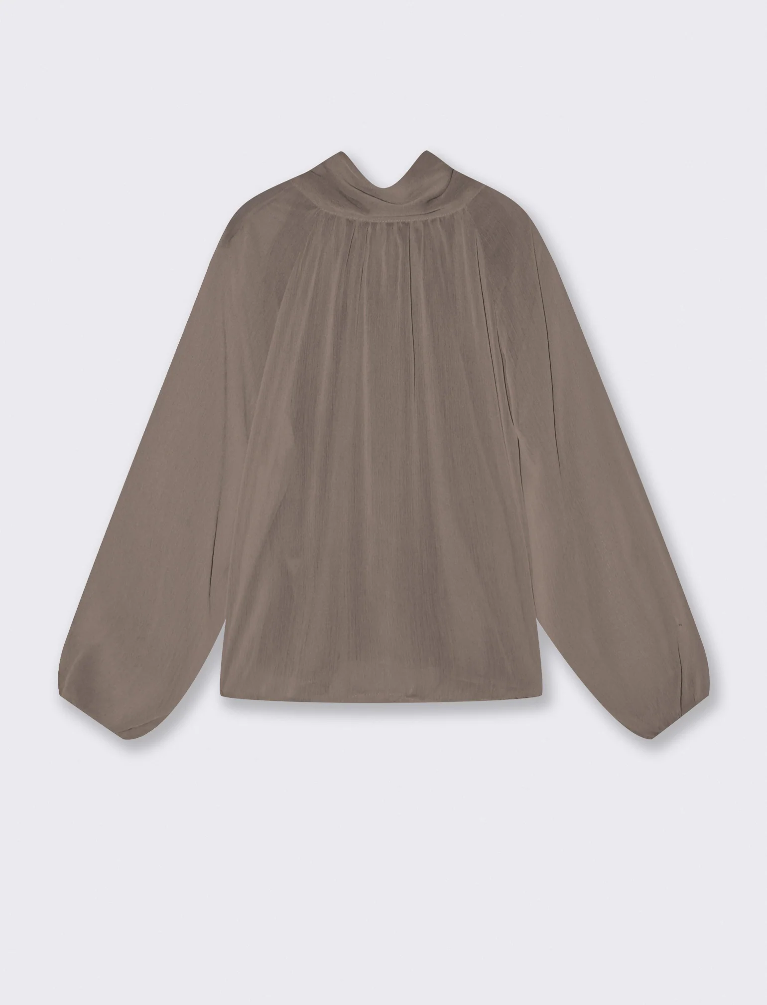 Casacca in tessuto leggero con fiocco al collo - Grigio fango - Image 2