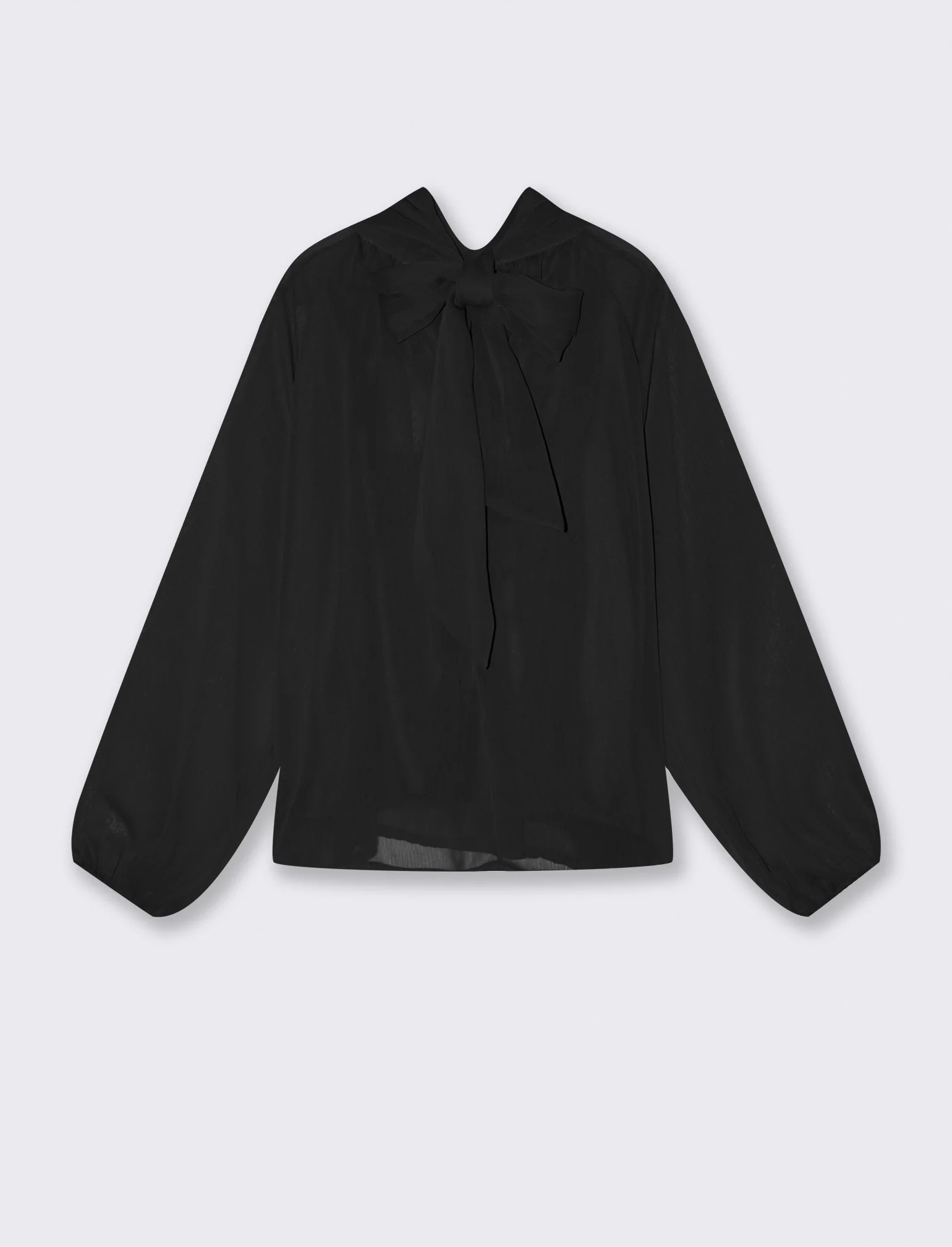 Casacca in tessuto leggero con fiocco al collo - Nero - Image 2