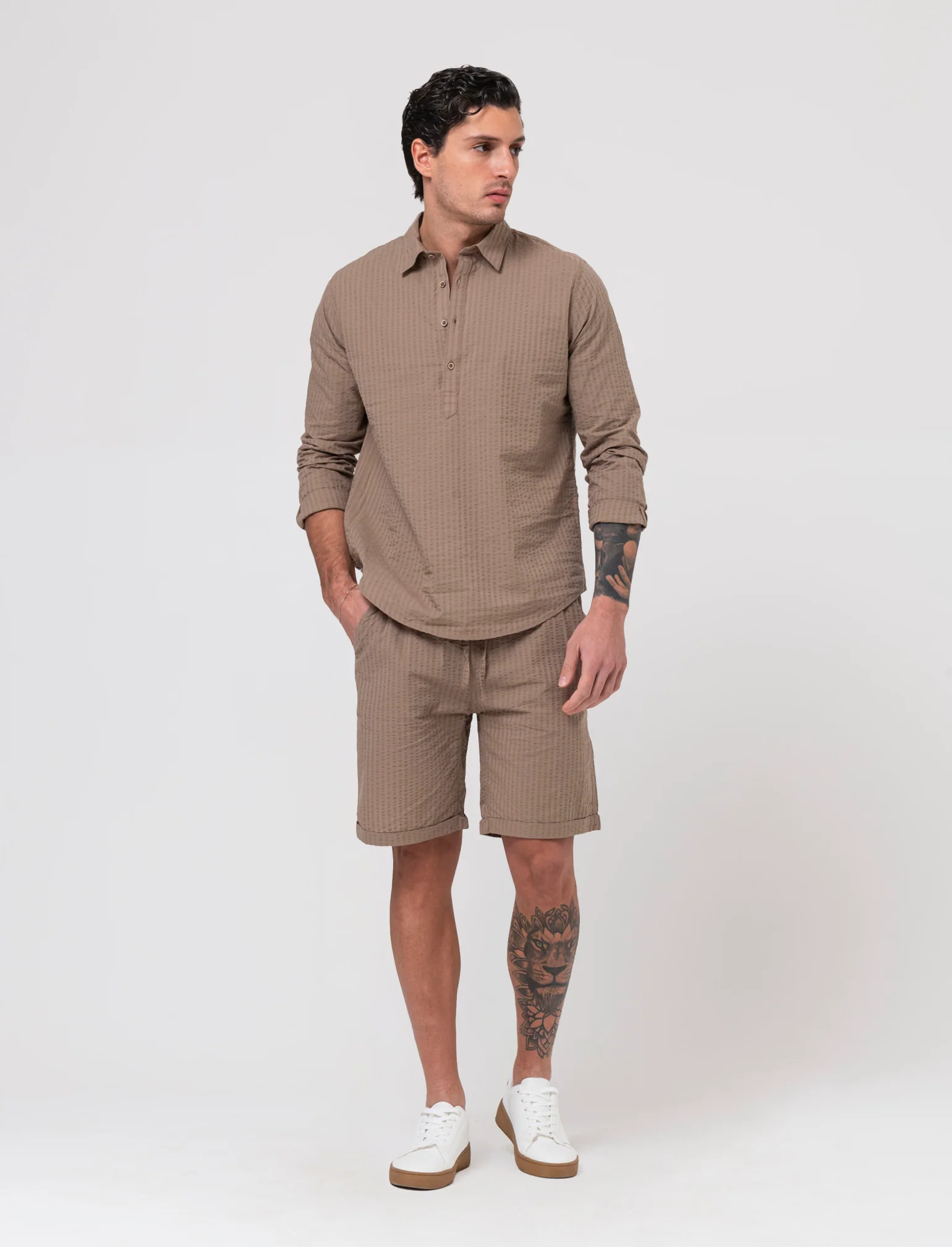 Casacca in tessuto seer sucker da uomo - Grigio tortora - Image 3