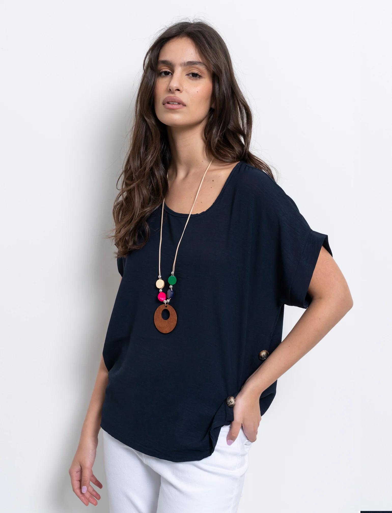 Casacca in viscosa con bottoni sul lato - Blu