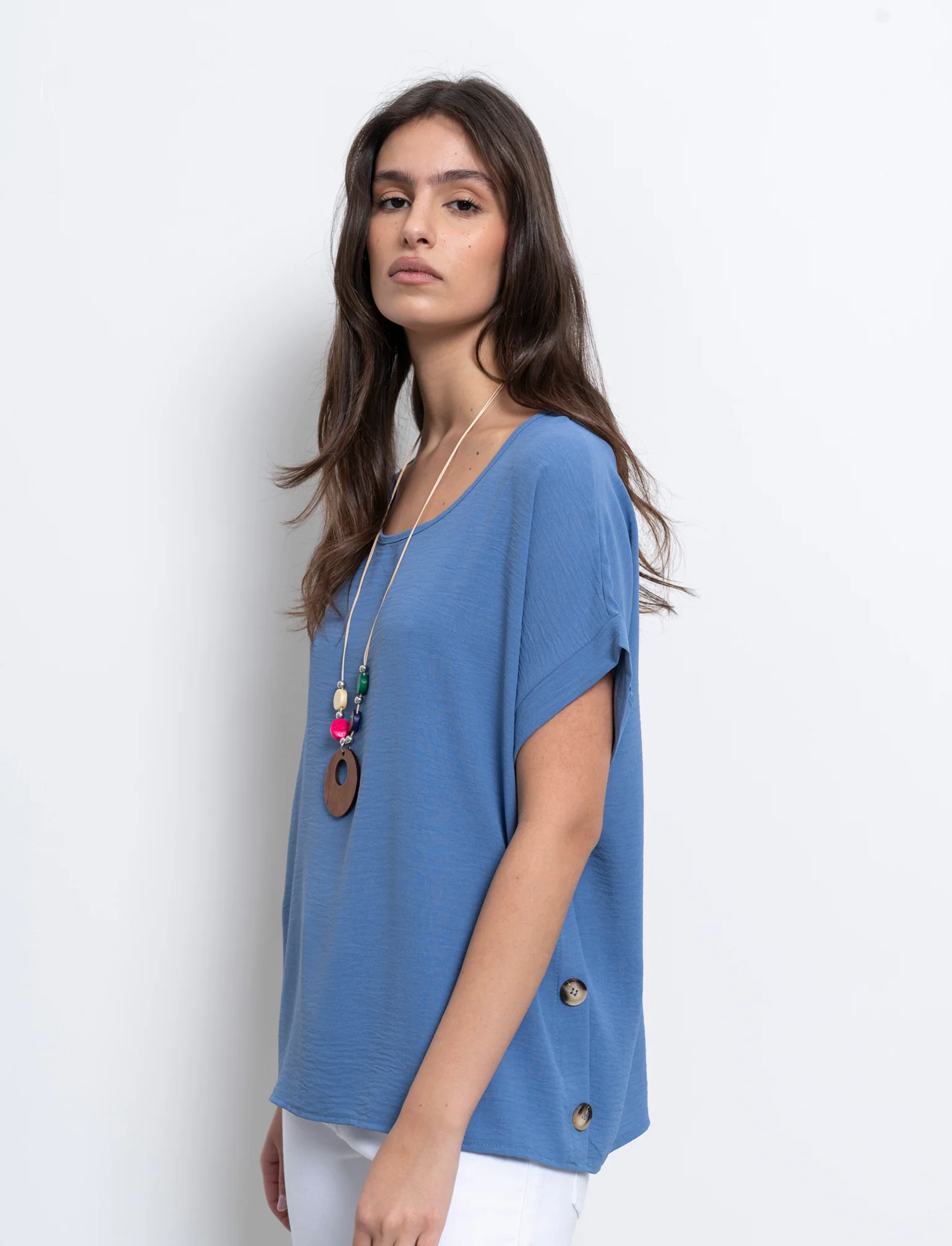 Casacca in viscosa con bottoni sul lato - Denim
