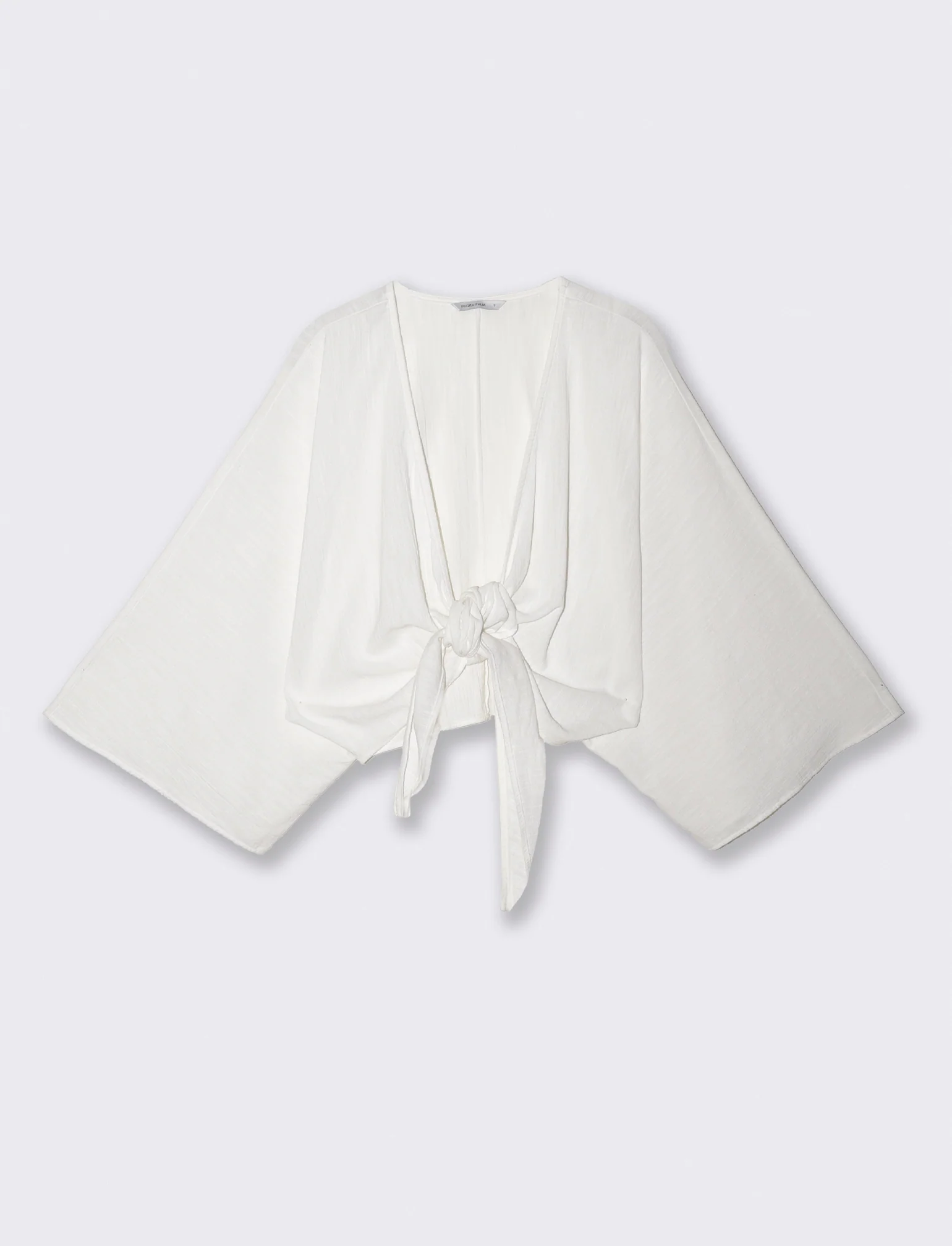 Casacca Kimono in Cotone con Nodo - Bianco - Image 4