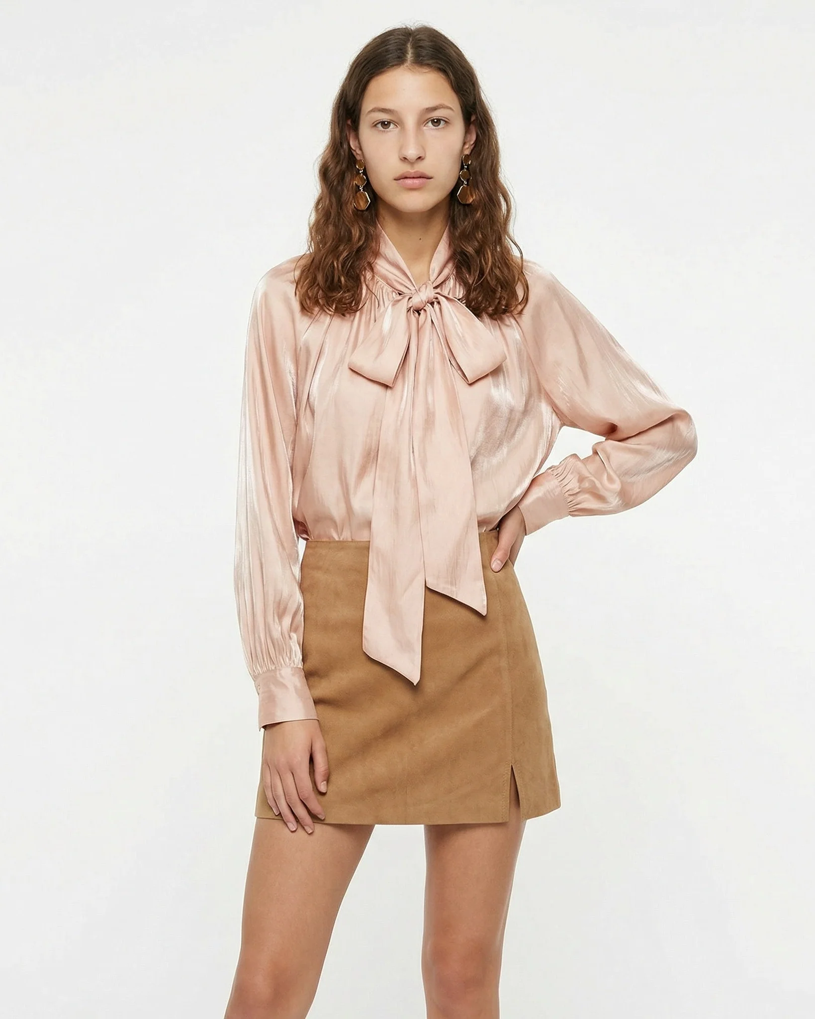 Casacca leggera con fiocco al collo - Beige champagne - Image 3