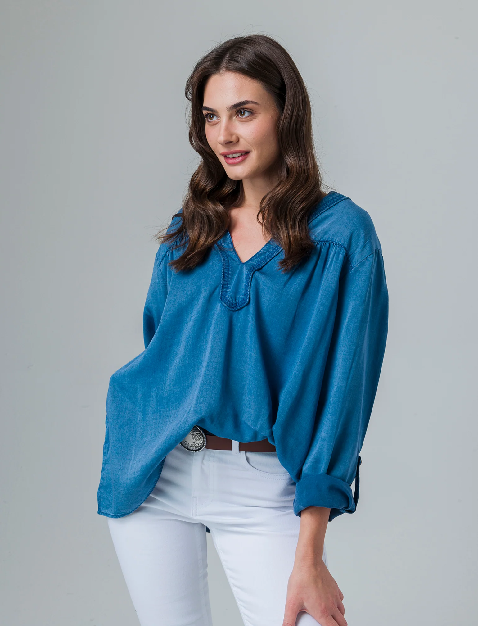 Casacca manica lunga da donna - Denim - Image 2
