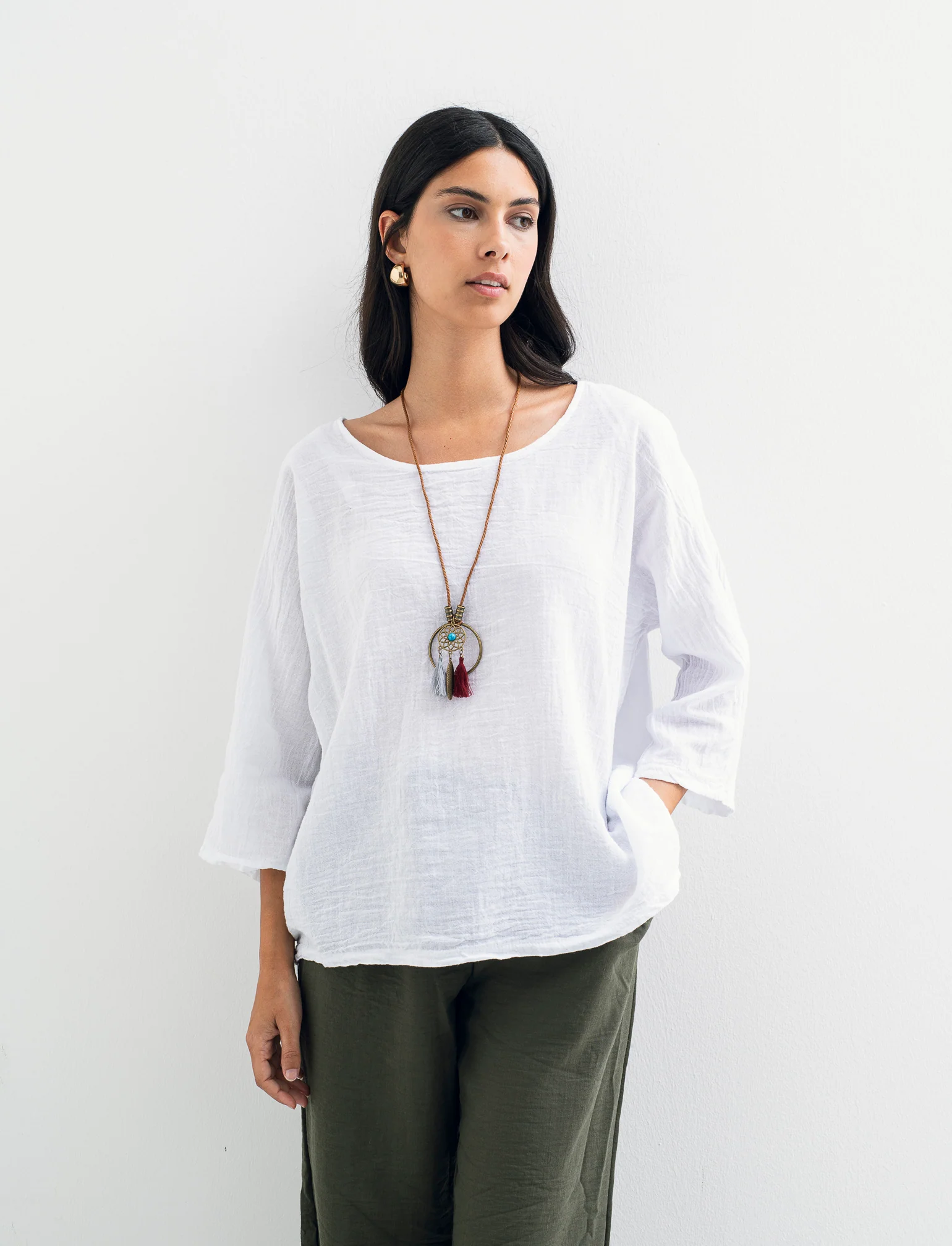 Casacca over con collana - Bianco - Image 4