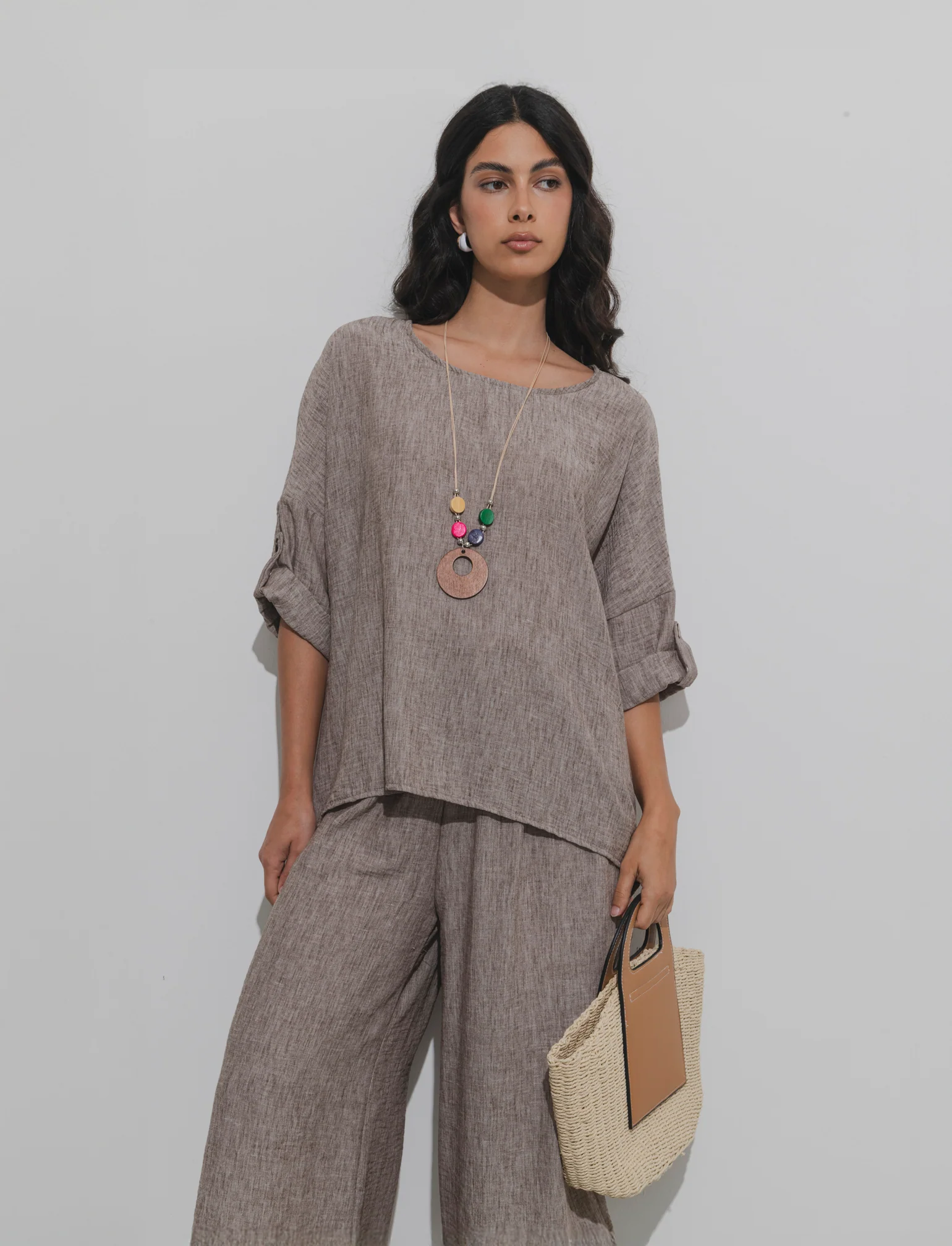 Casacca over con collana - Marrone tabacco - Image 3