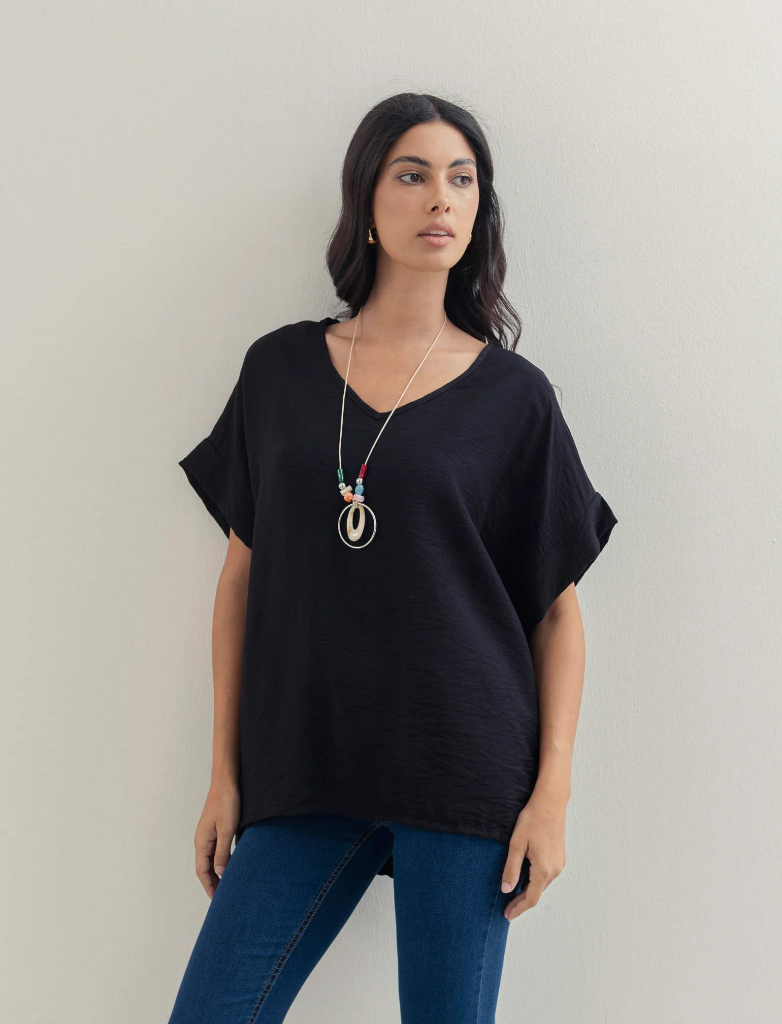 Casacca over con collana - Nero