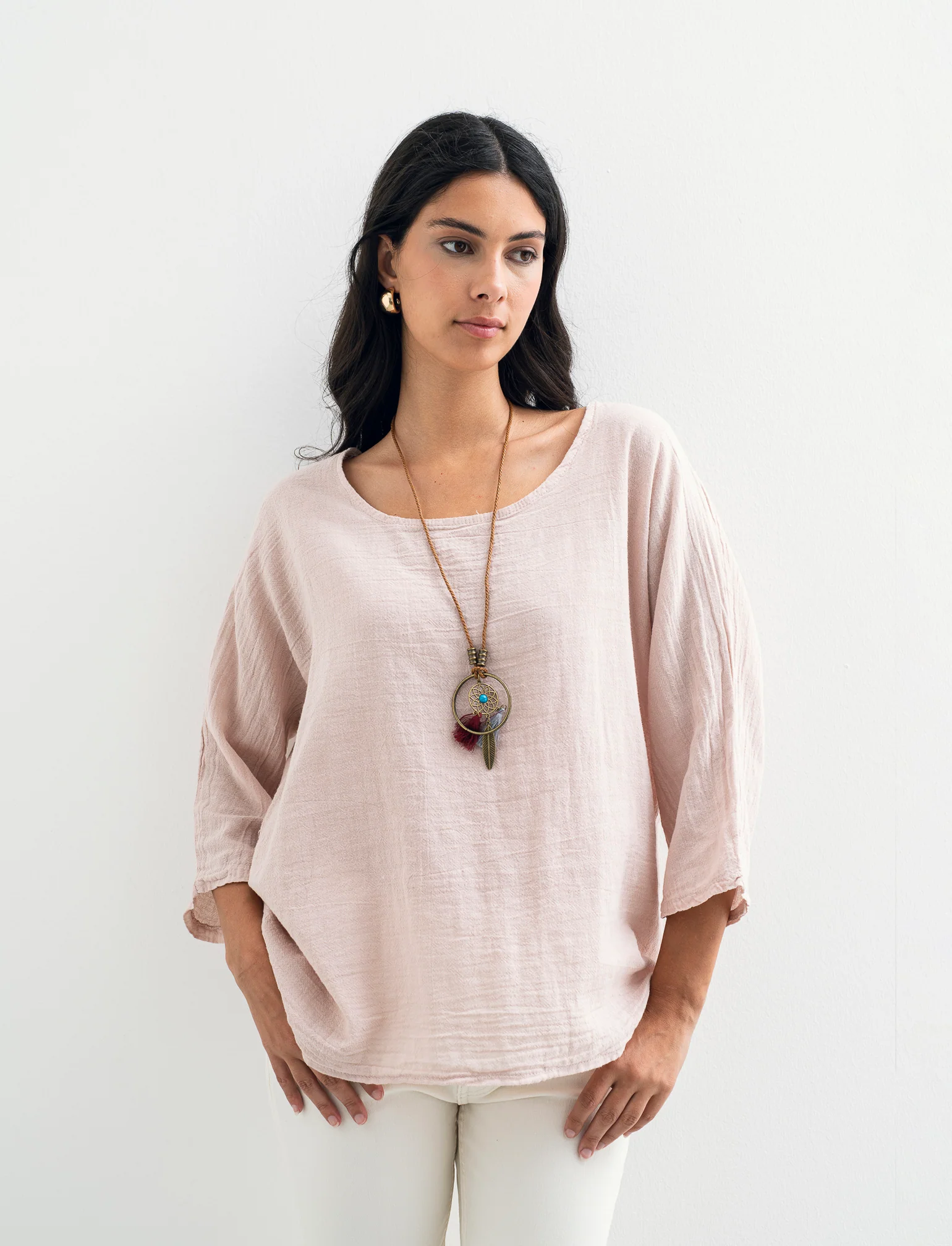 Casacca over con collana - Rosa - Image 3