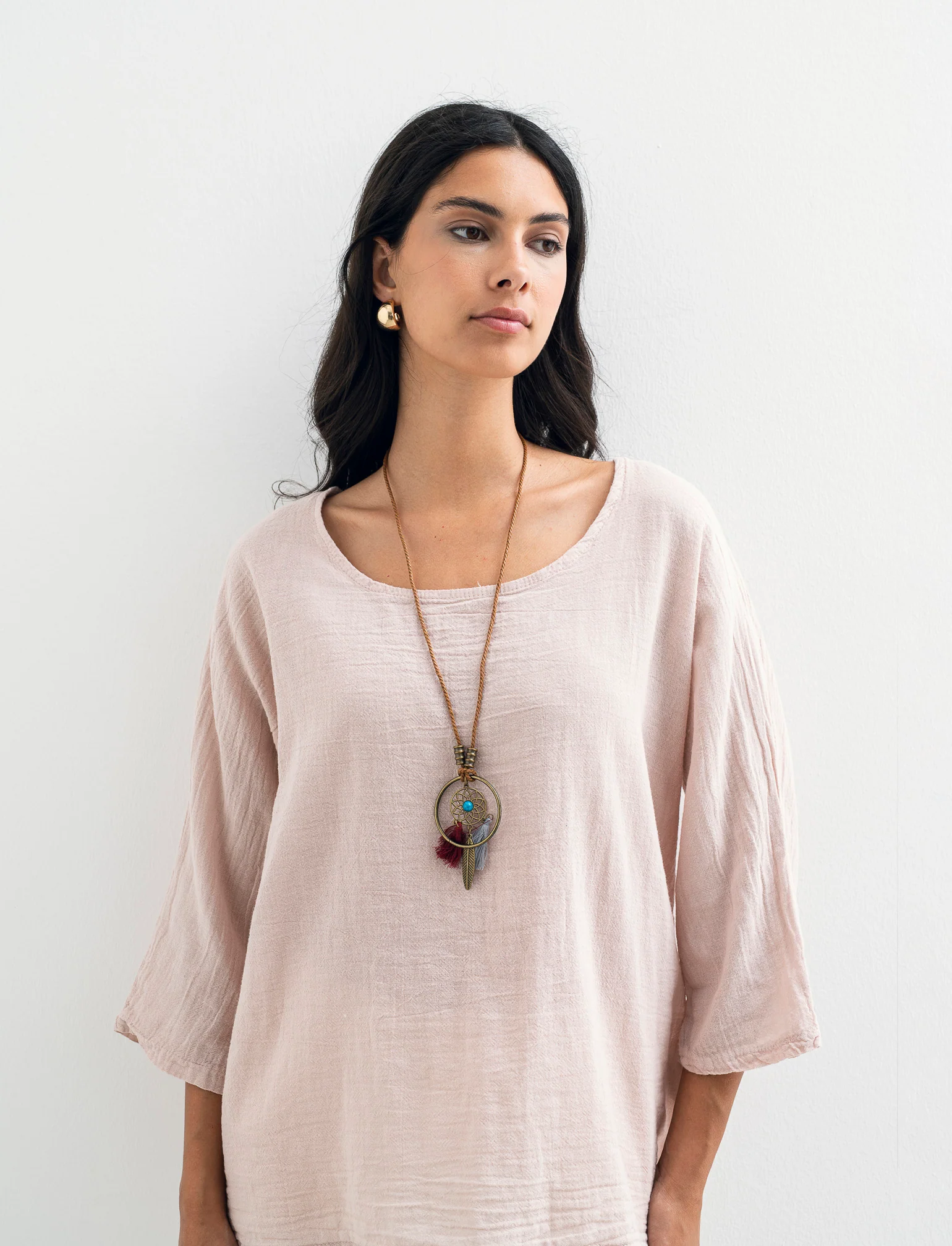 Casacca over con collana - Rosa - Image 4