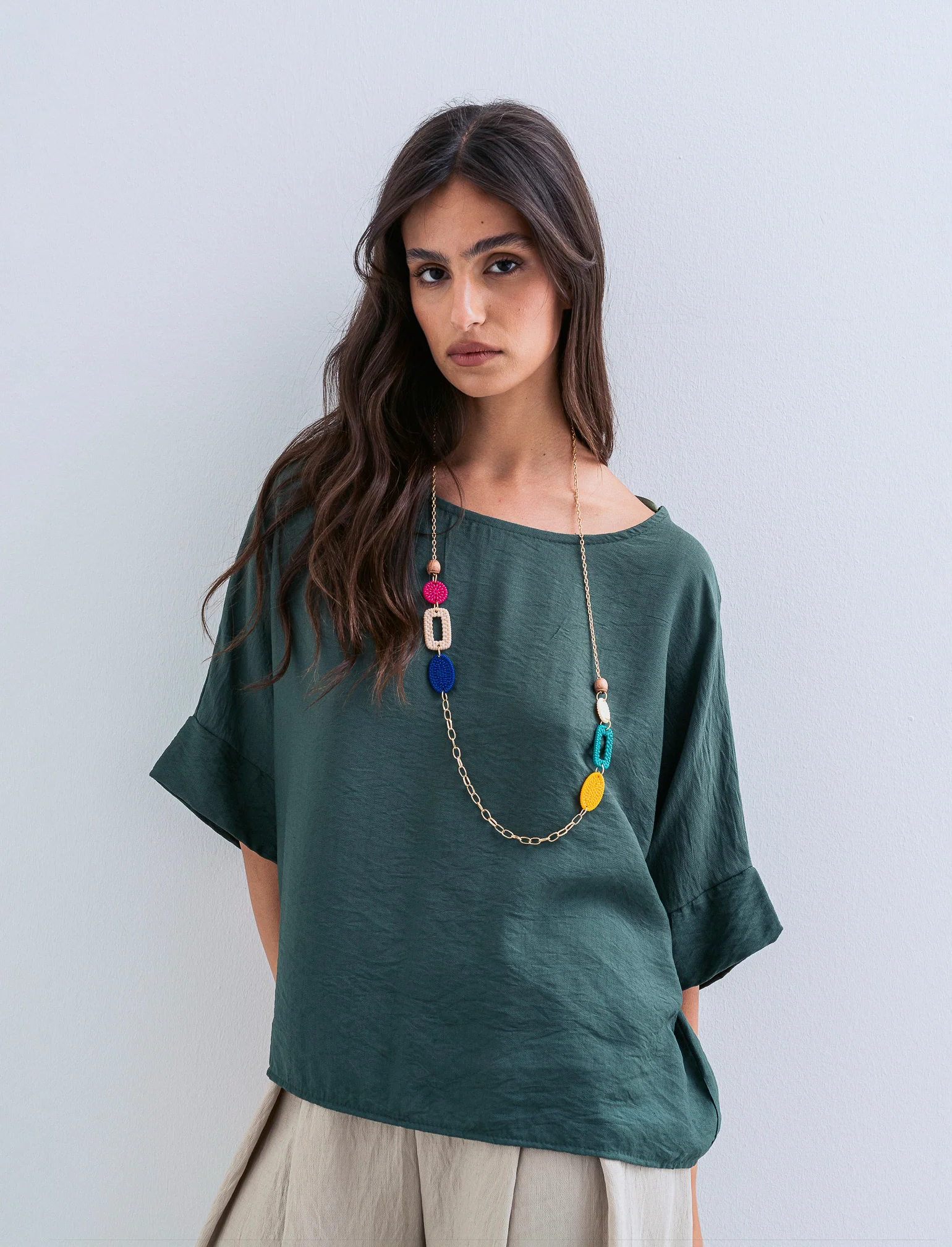 Casacca over con collana - Verde militare