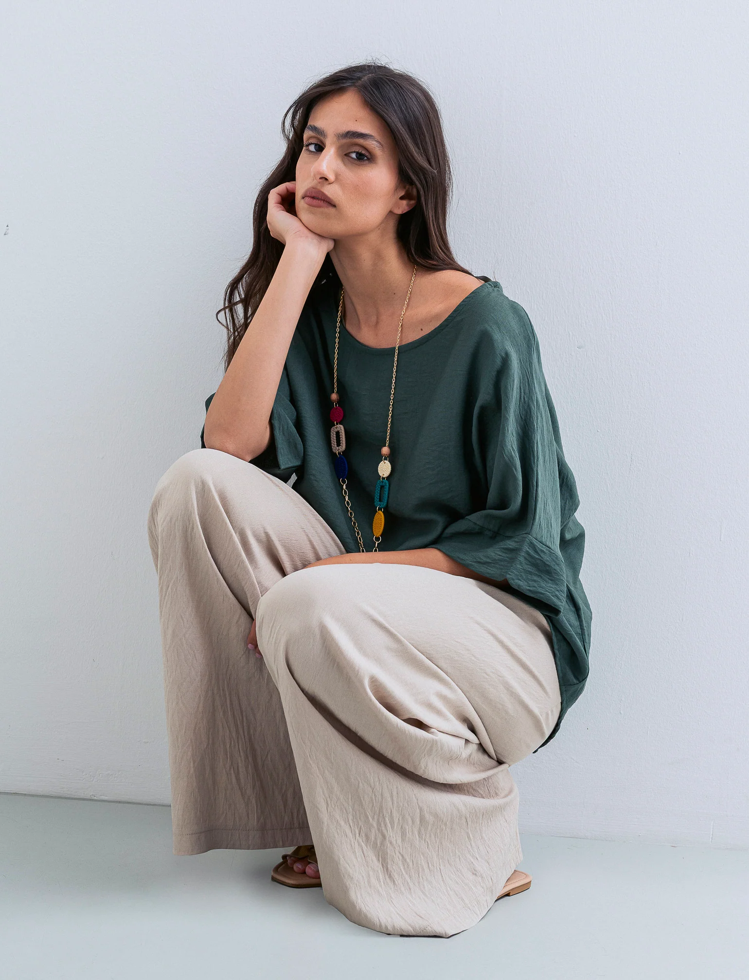 Casacca over con collana - Verde militare - Image 2