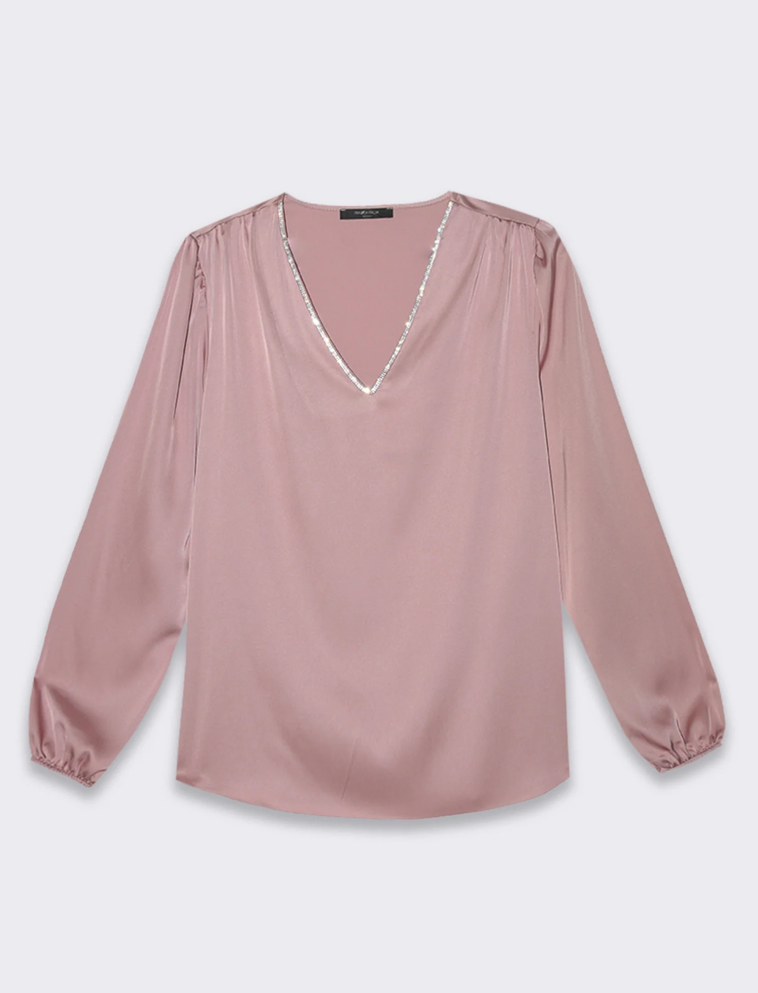 Casacca scollo V con inserti strass - Cipria - Image 2